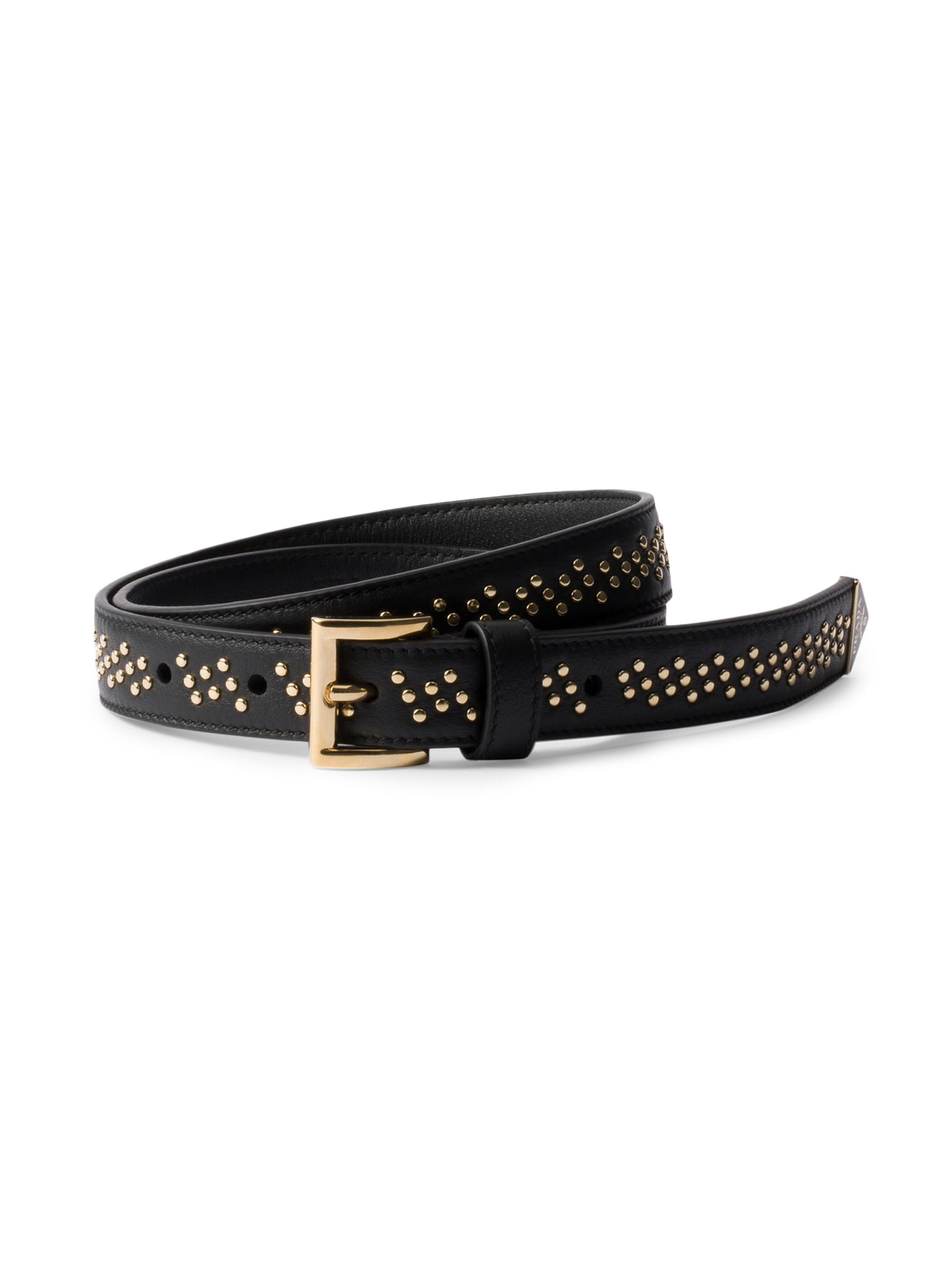 Prada Women's Leather Belt with Studs - Beige