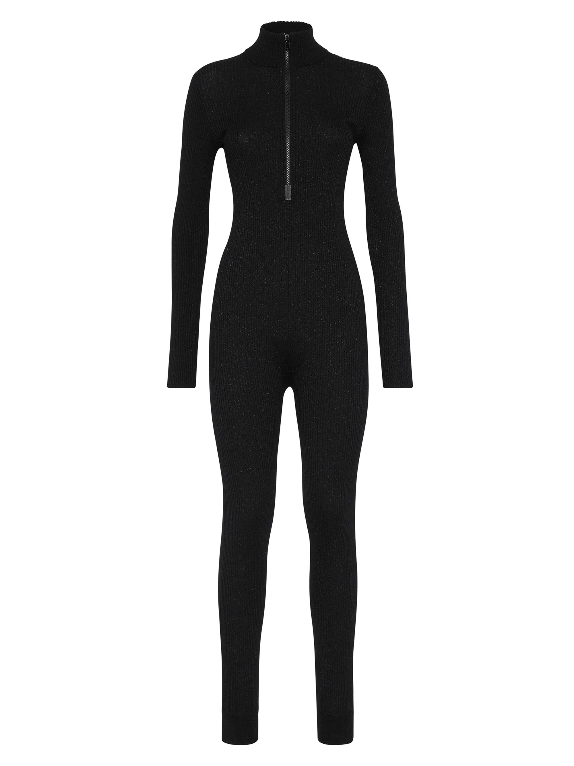 Brunello Cucinelli Women's Sparkling Cashmere and Silk Lightweight Rib Knit Jumpsuit - Black