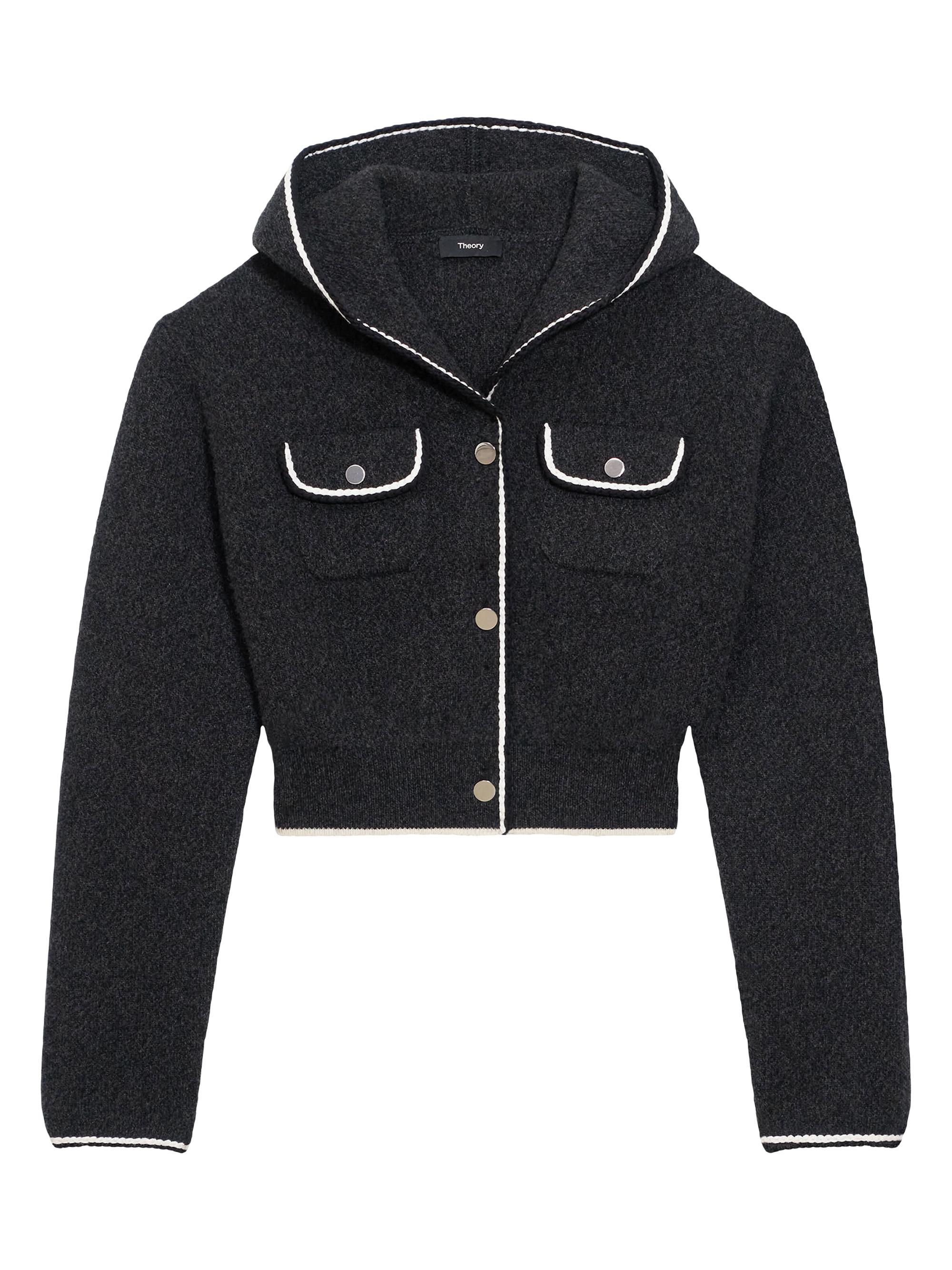 Theory Women's Tweed Felted Hooded Cardigan - Black Multi