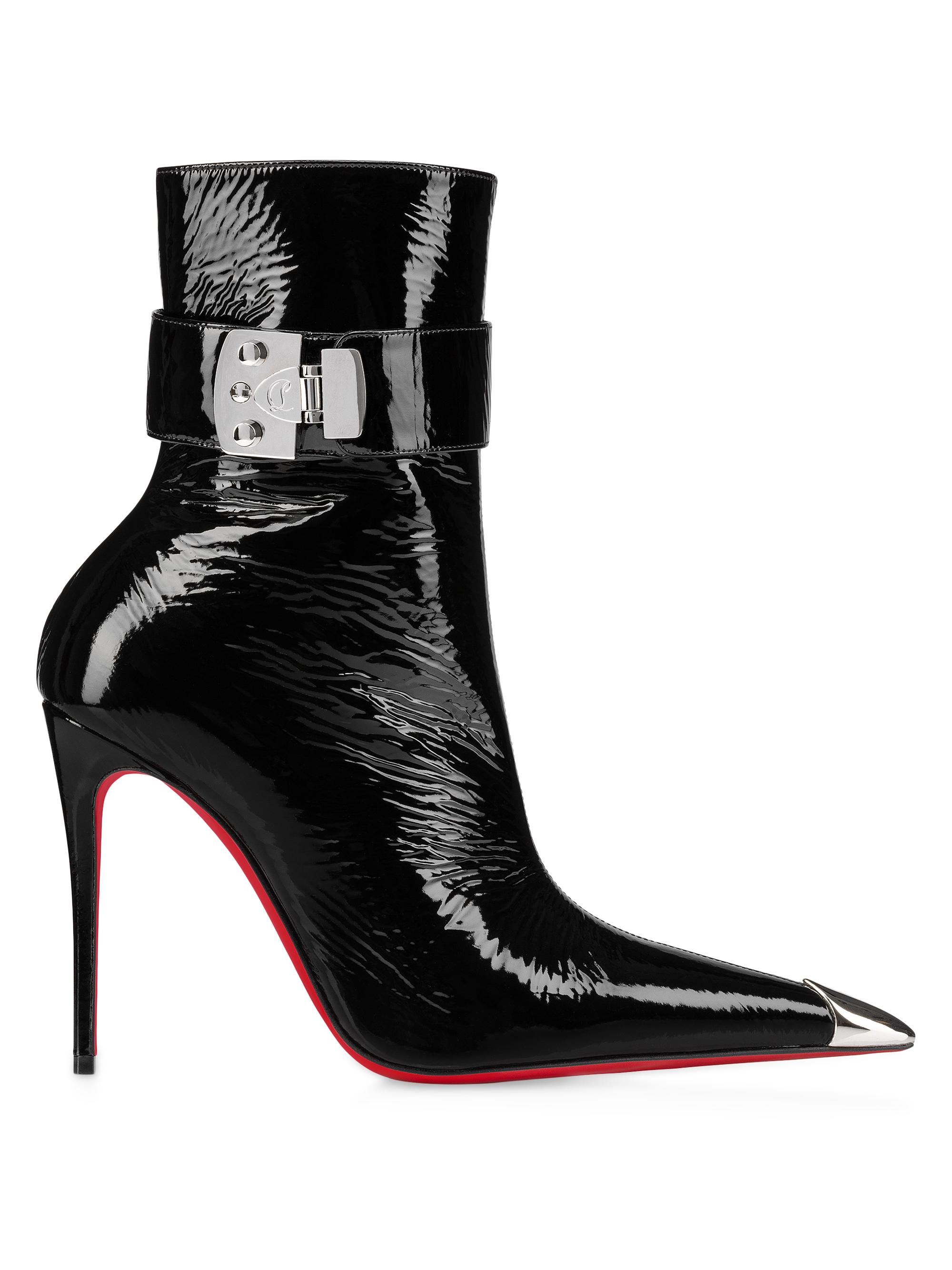 Christian Louboutin Women's Lock Me Up Booty 100MM Patent Leather Boots - Black