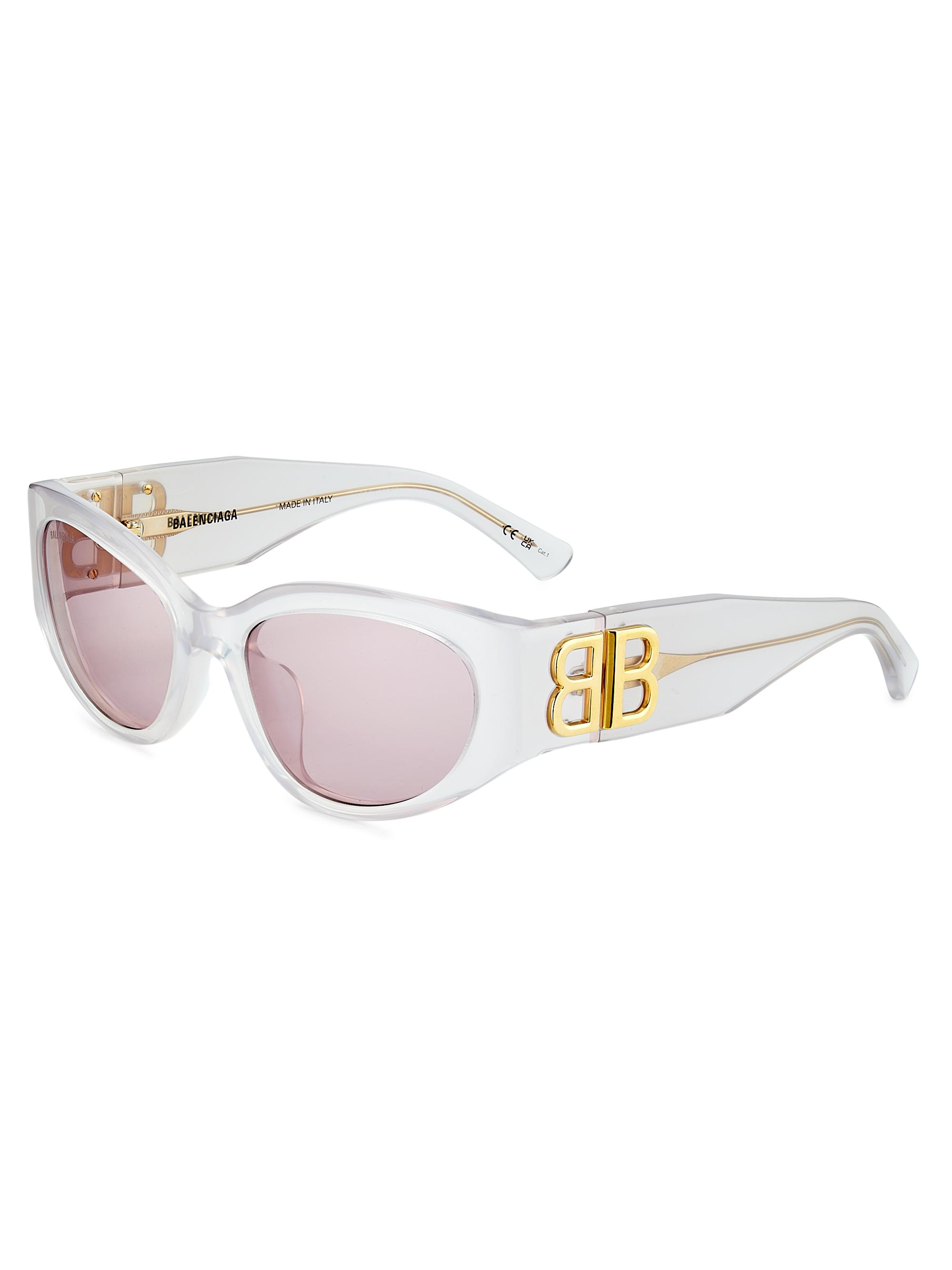 Balenciaga Women's Bossy 55MM Logo Oval Sunglasses - White