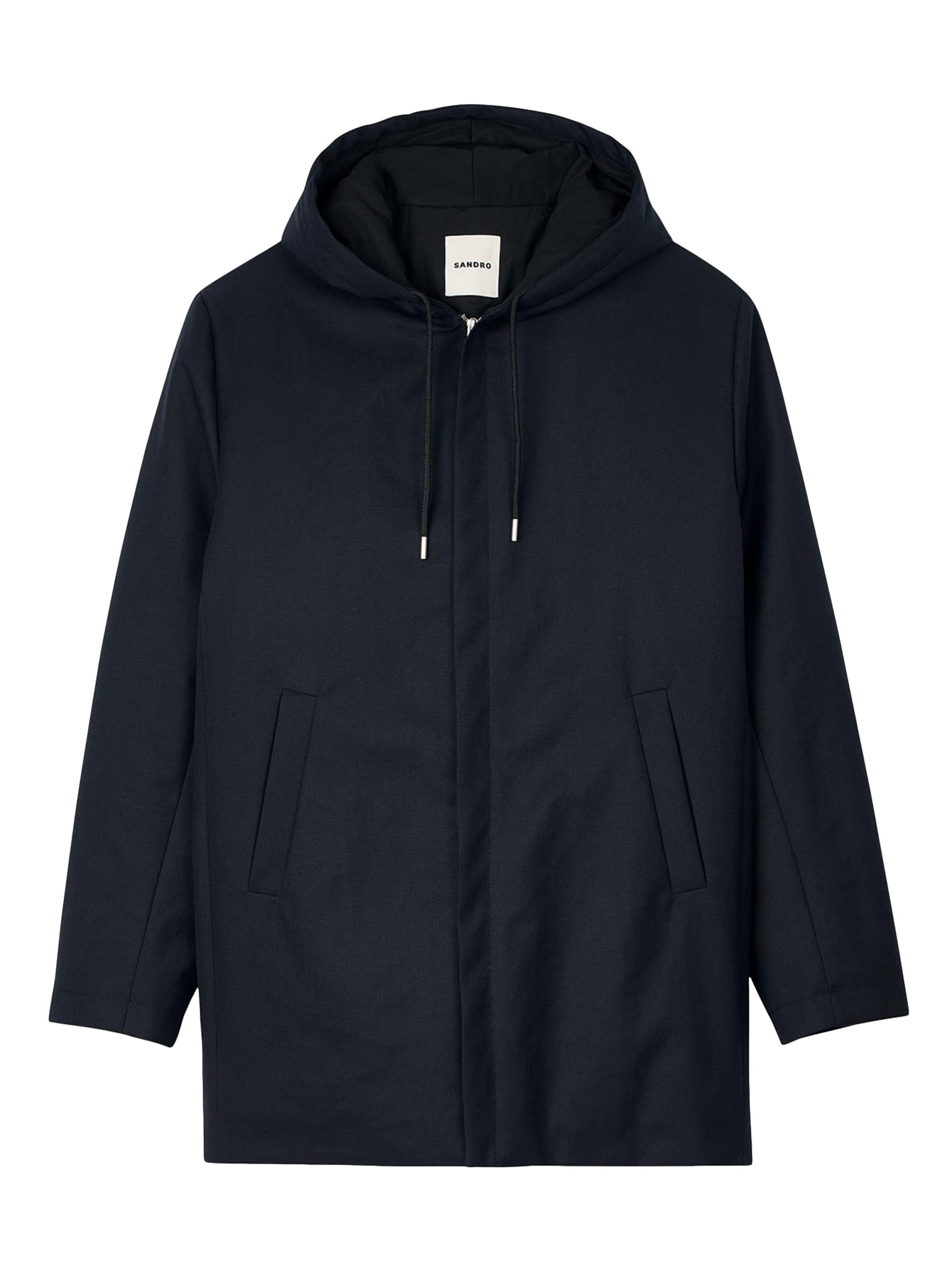 Sandro Men's Hooded Parka with Zip - Navy Blue