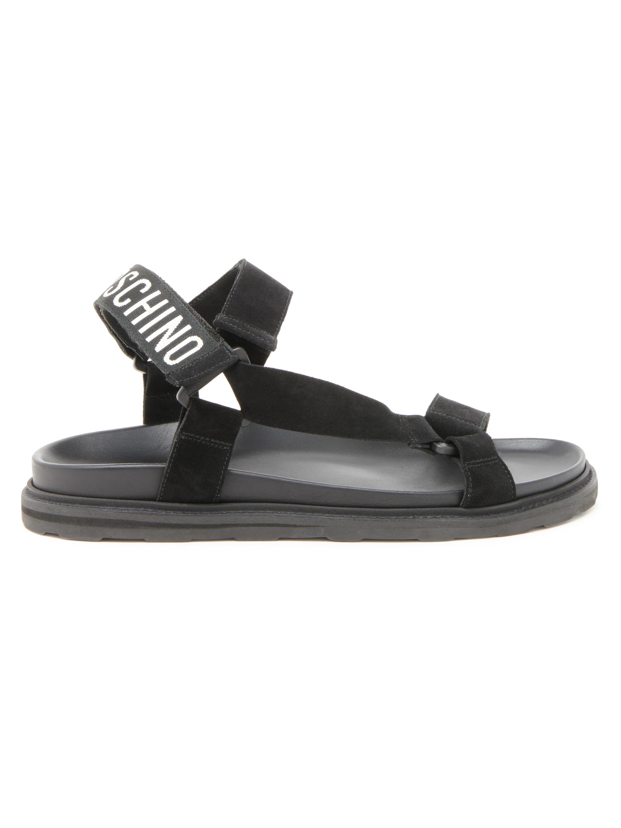 Moschino Men's Logo Sporty Leather Sandals - Black