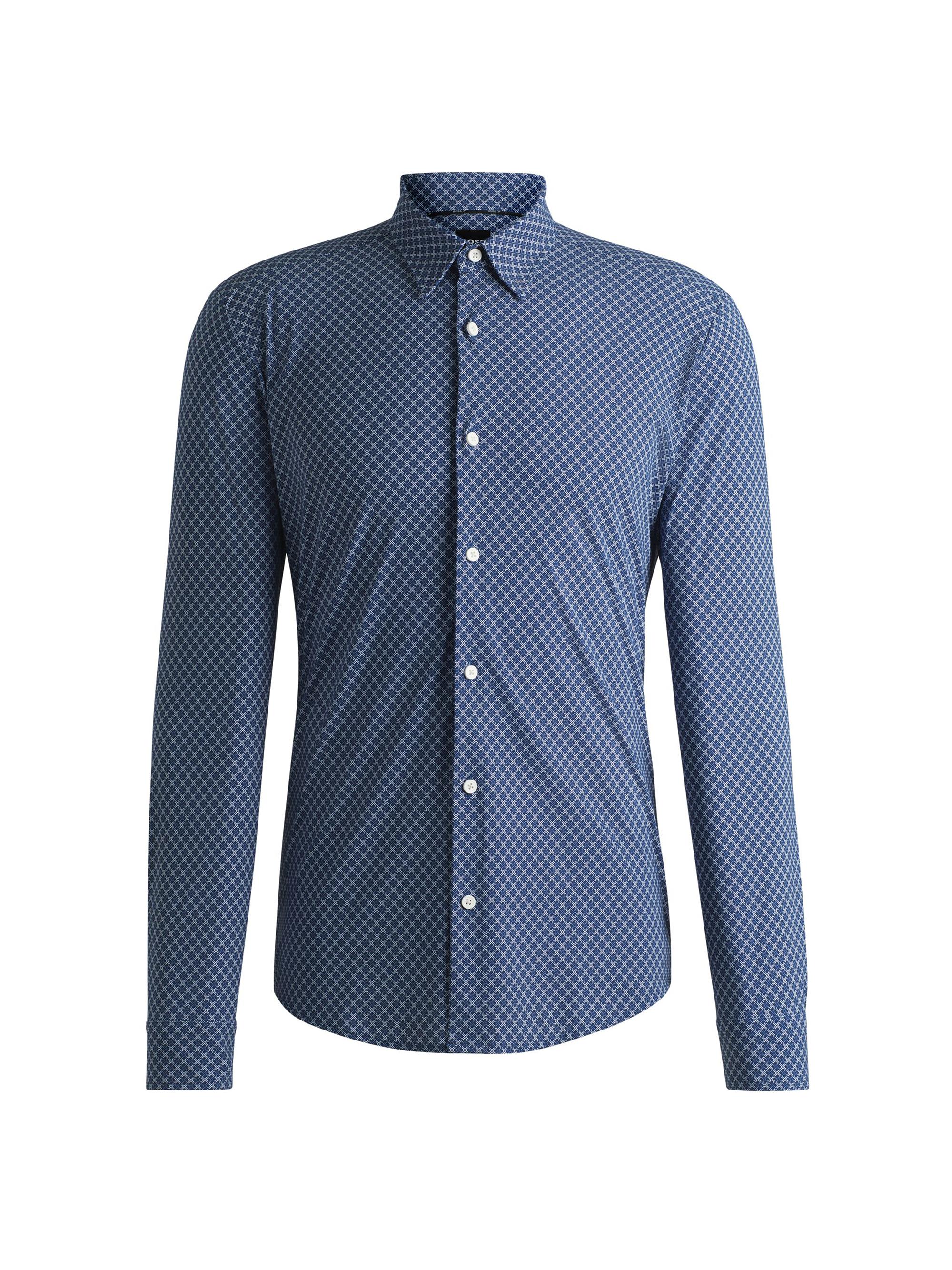 BOSS Men's Slim-Fit Shirt in Printed Performance-Stretch Jersey - Blue