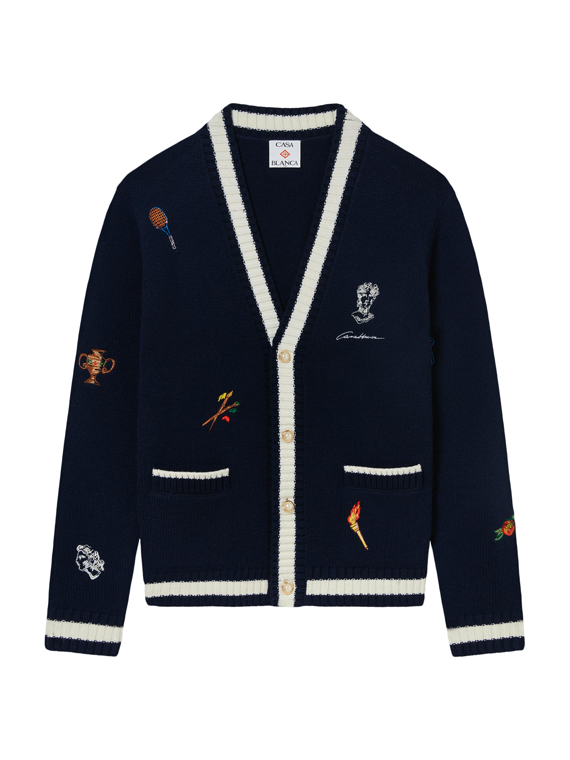 Casablanca Women's Embroidered Cashmere & Wool Cardigan - Navy White