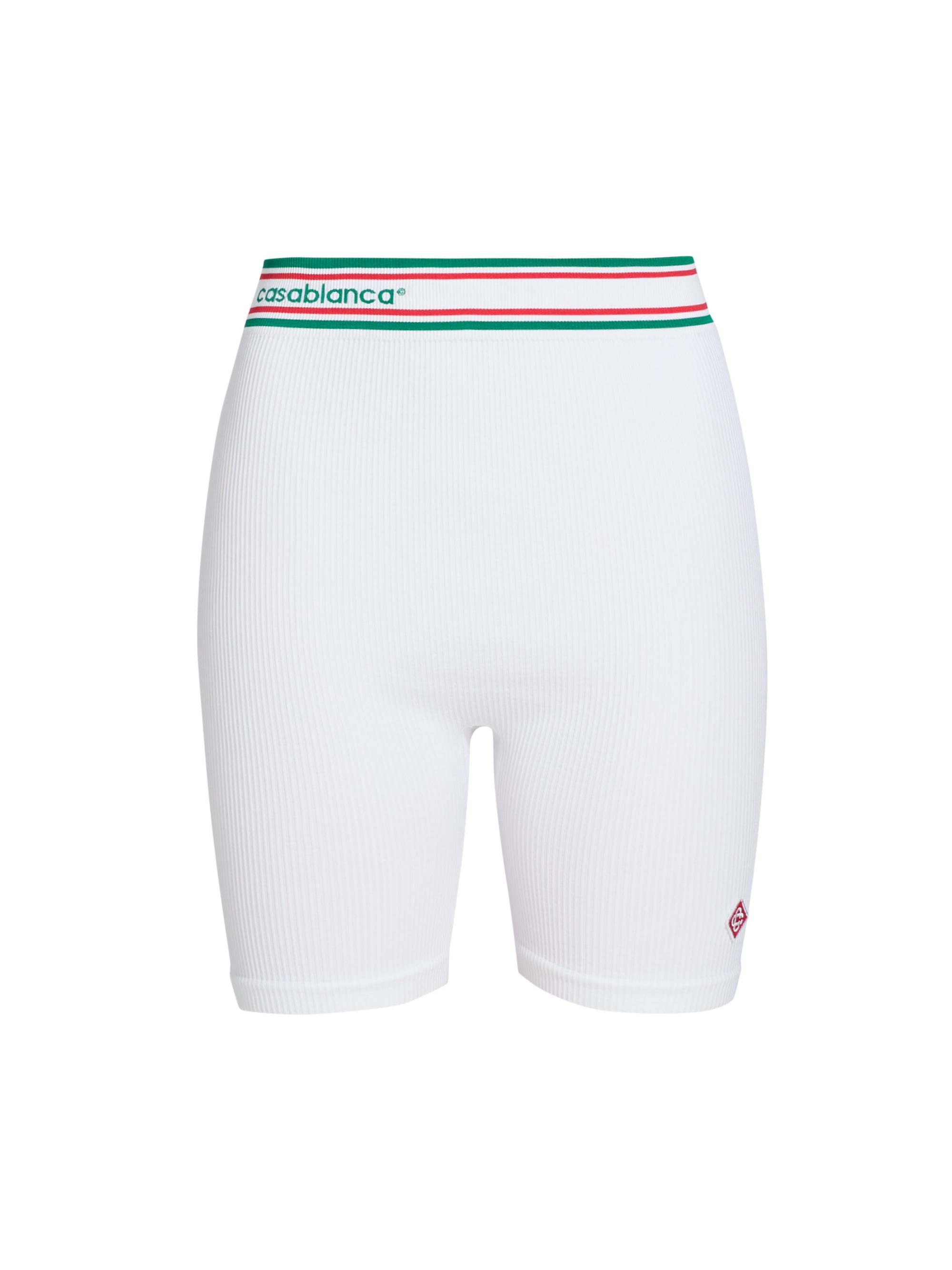 Casablanca Women's Rib-Knit Logo Fitted Shorts - Seamless White