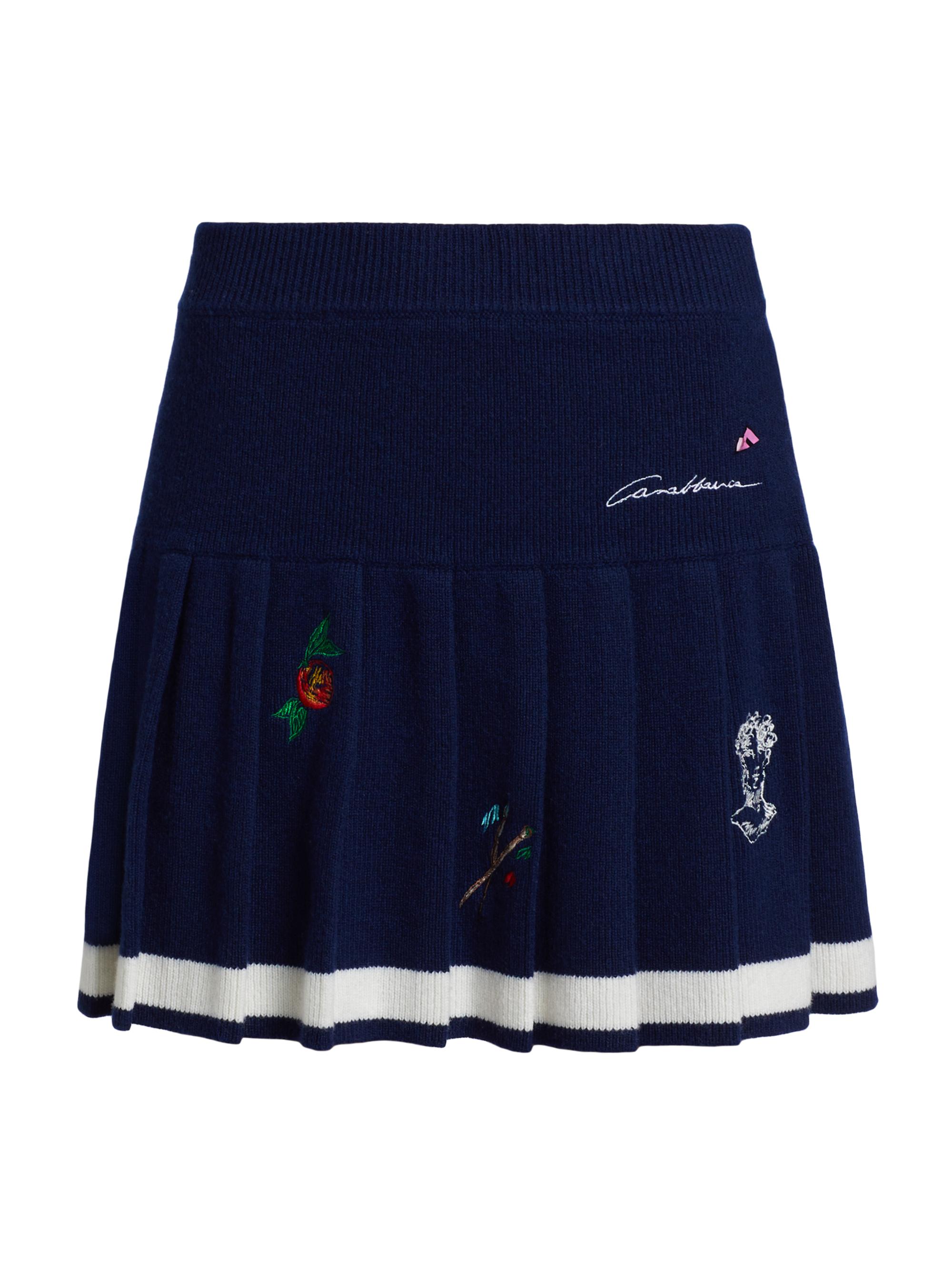 Casablanca Women's Merino Wool & Cashmere Pleated Miniskirt - Navy White