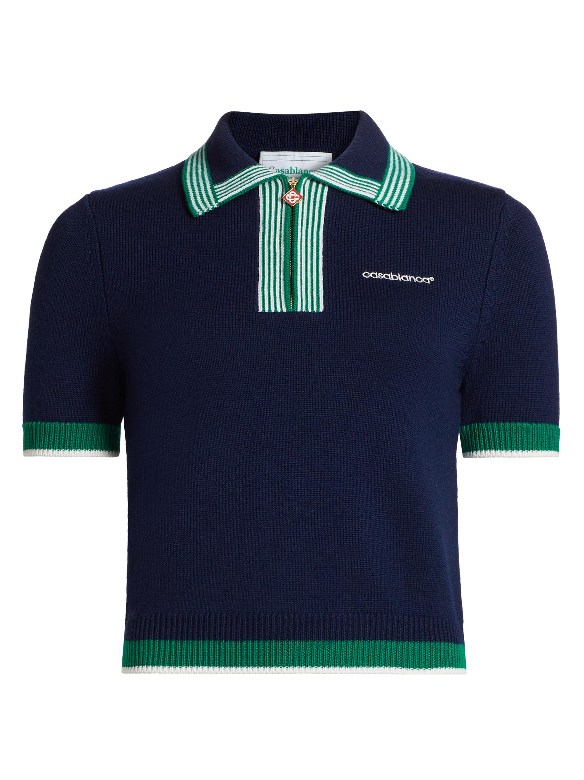 Casablanca Women's Tennis Polo Merino Wool Shirt - Navy Green