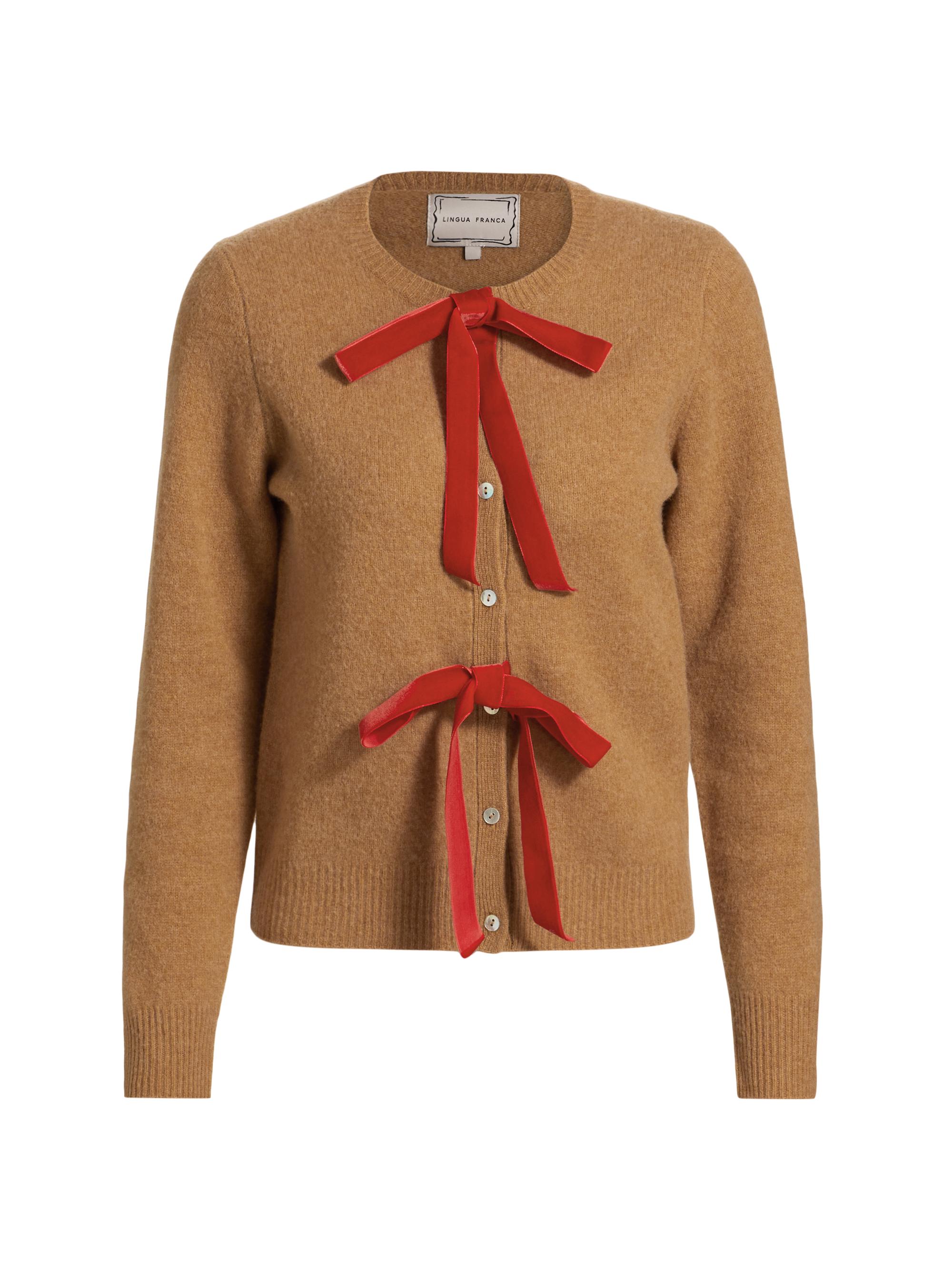 Lingua Franca Women's Olivia Bow-Embellished Wool Cardigan - Acorn