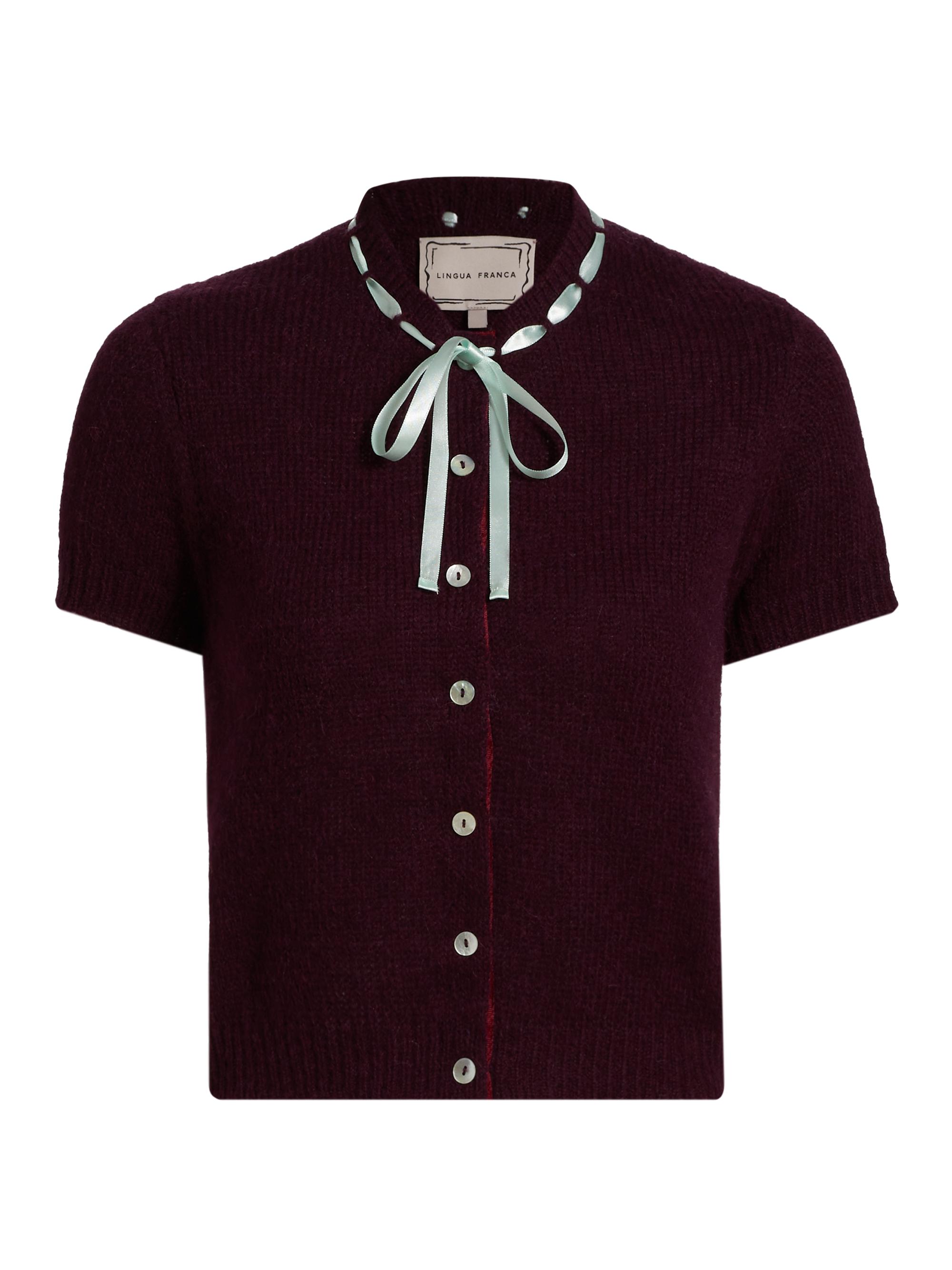 Lingua Franca Women's Brooke Alpaca-Blend Bow Cardigan - Burgundy