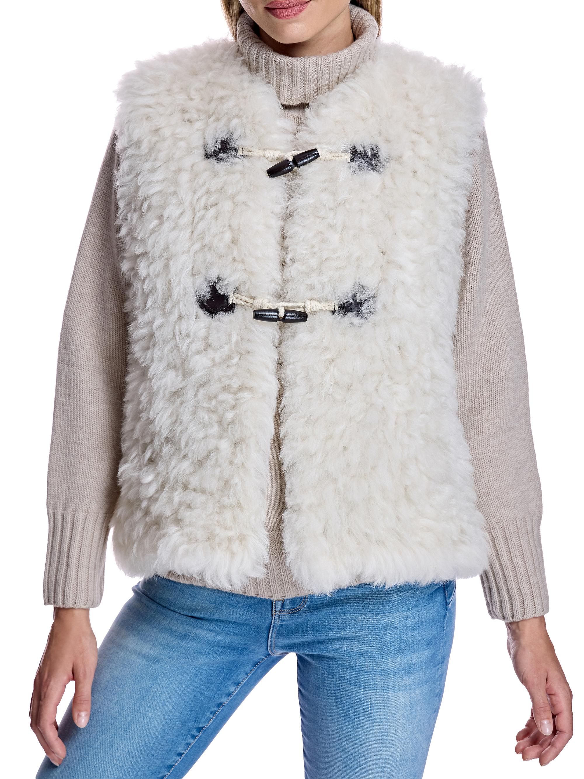 Maximilian | Beige White | Women's Knitted Lamb Vest - Beige Whit