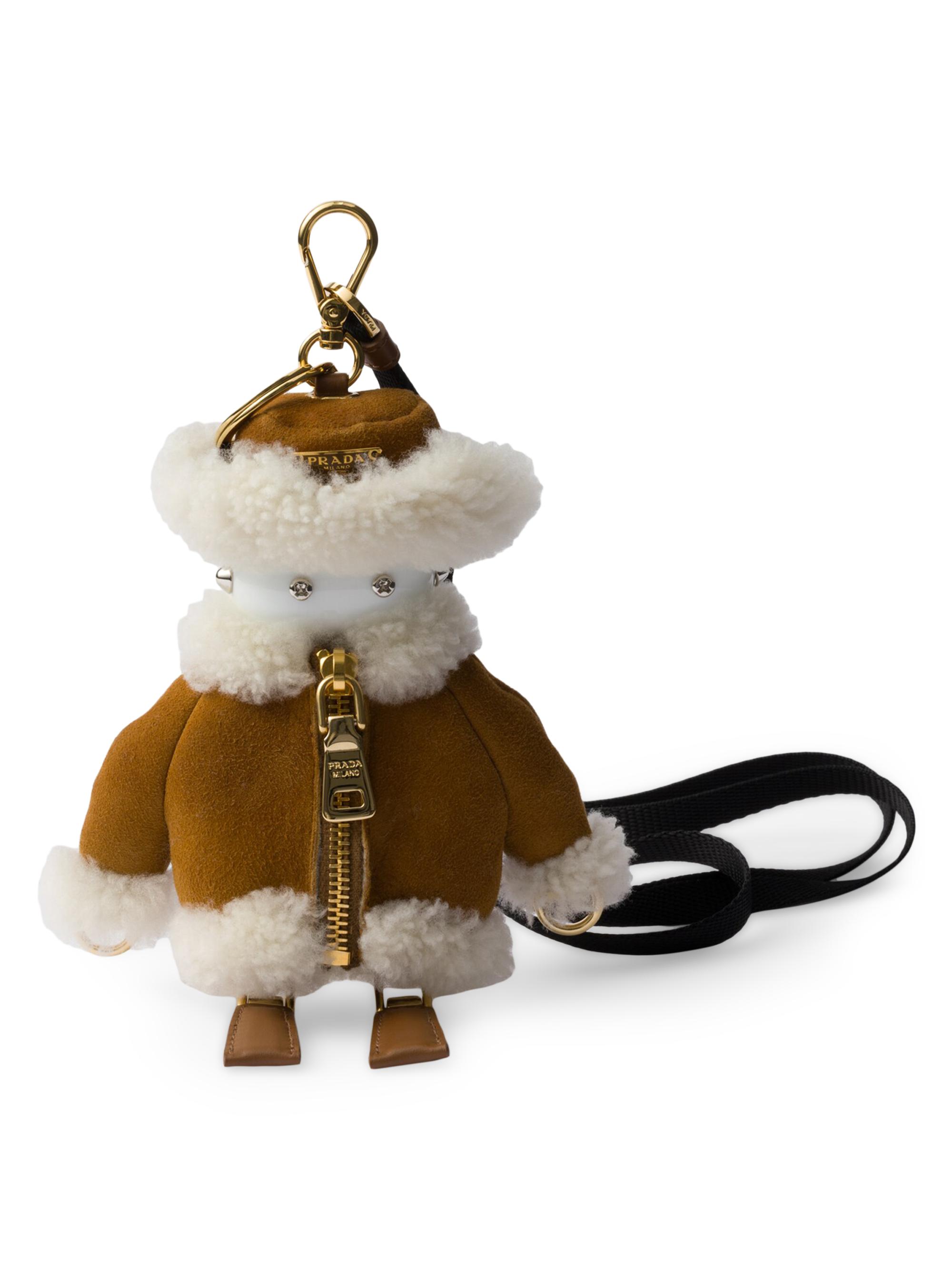 Prada Women's Shearling Suede Bag Pendant with Shoulder Strap - Beige Khaki