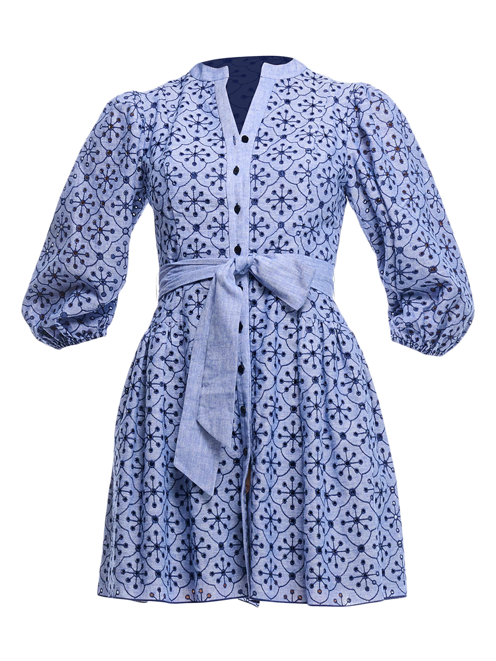 Shoshanna Women's Rainey Linen & Cotton Tie-Waist Minidress - Cerulean Navy