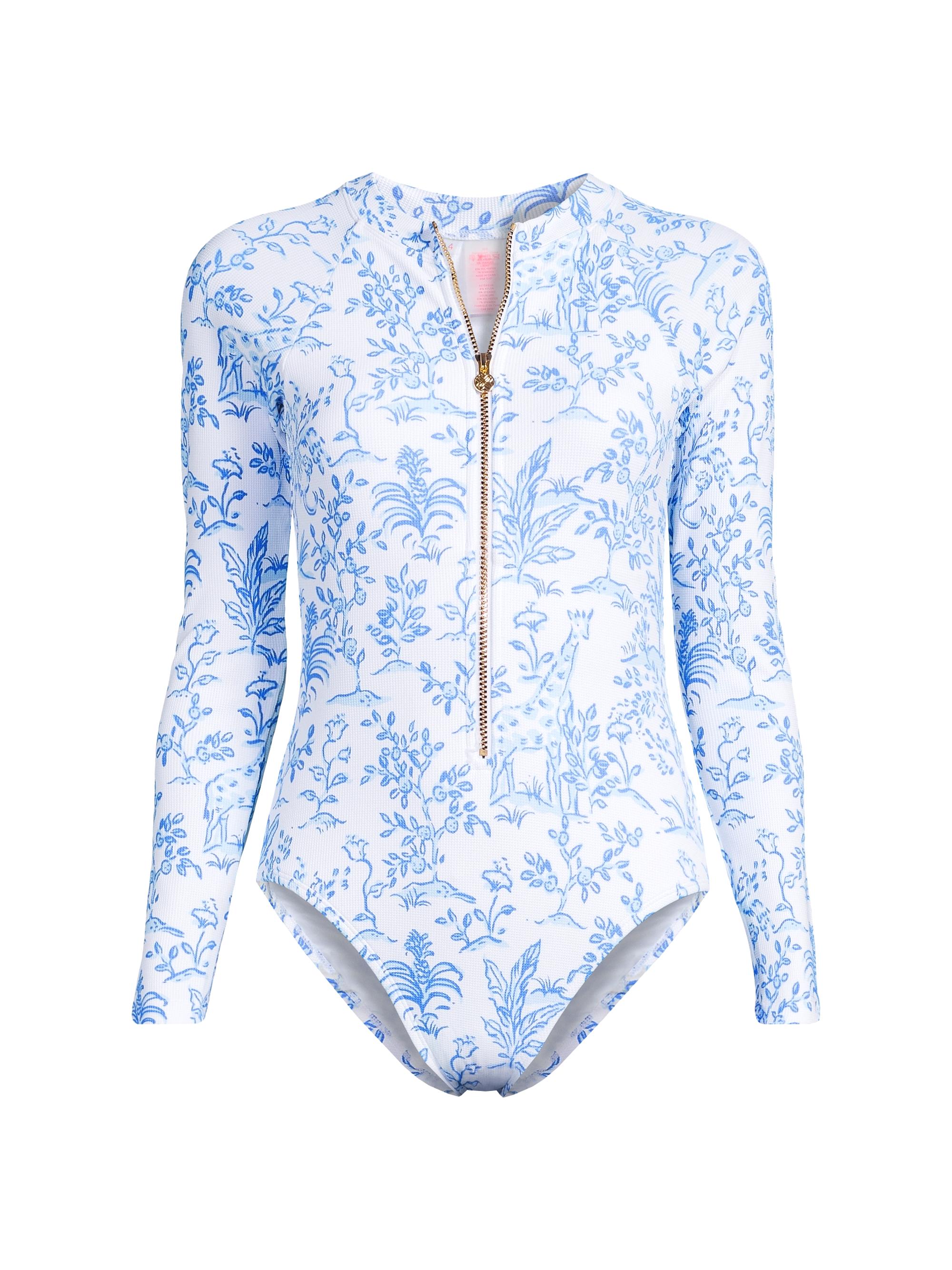 Lilly Pulitzer Women's Rande One-Piece Rashguard Swimsuit - Resort White Tall Tales