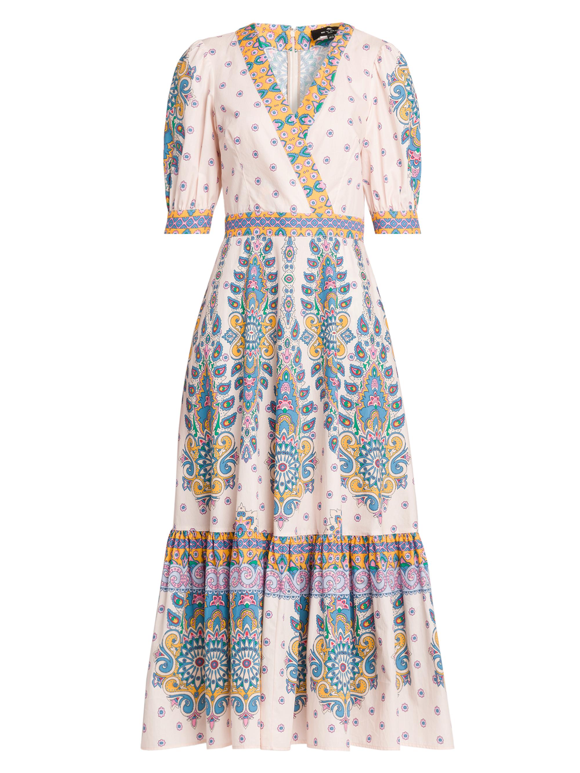 Etro Women's Medallion Cotton V-Neck Midi-Dress - Stamp Afdo Bianco