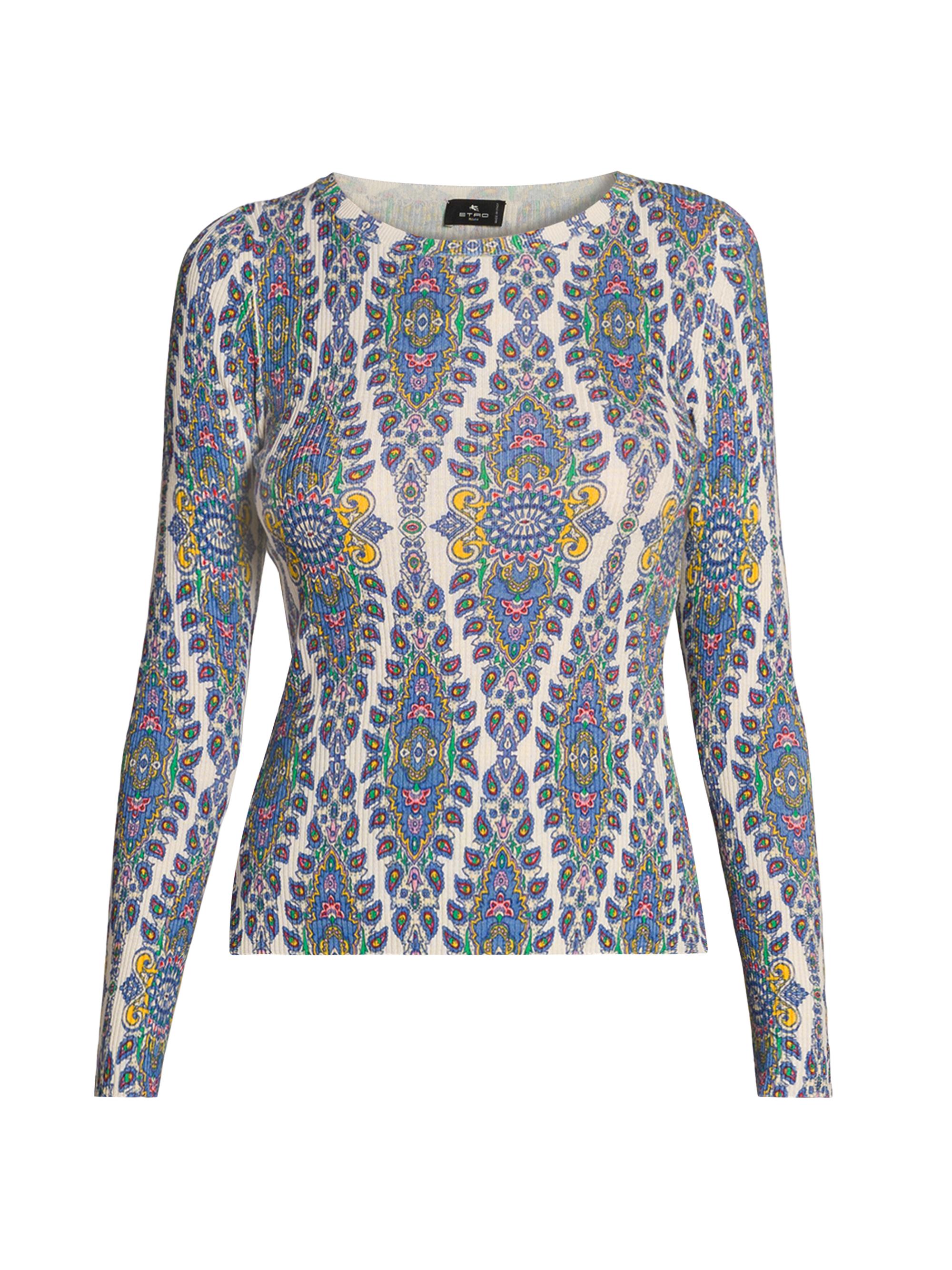 Etro Women's Medallion Long-Sleeve Top - Stamp Afdo Bianco