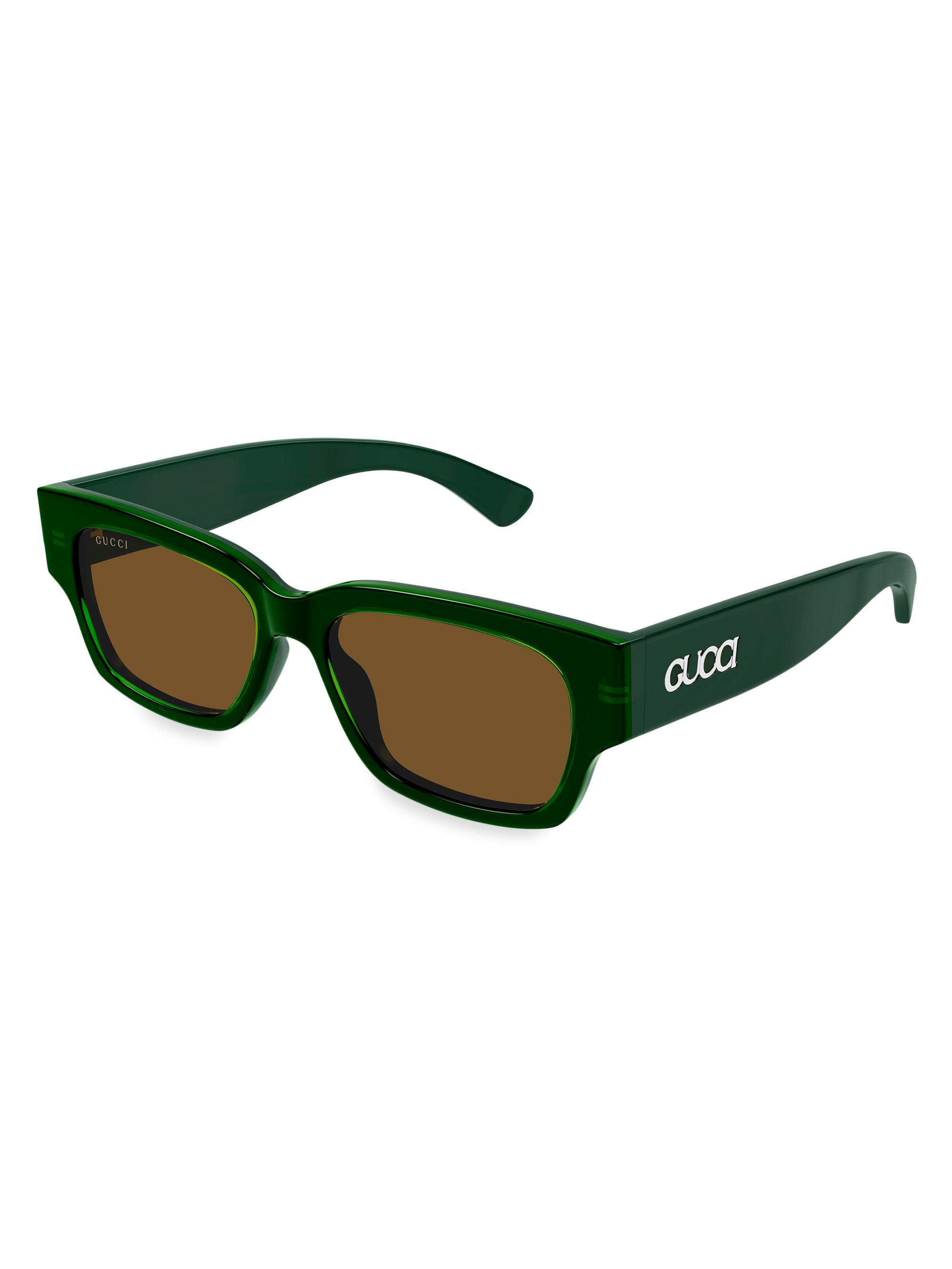 Gucci Men's  Lacquered 54MM Squared Sunglasses - Silver Green Brown