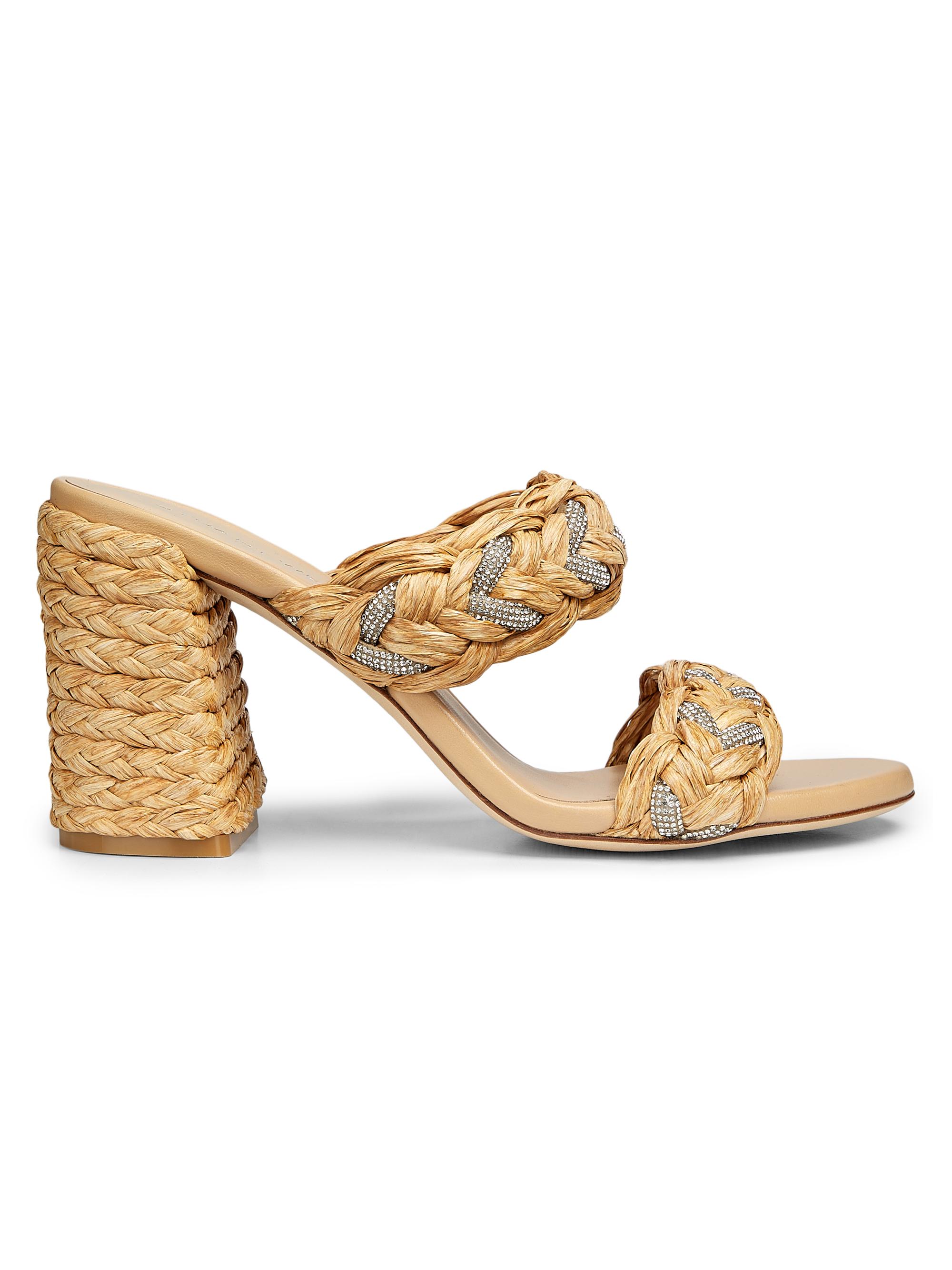 Stuart Weitzman Women's Lana 85MM Embellished Raffia Block-Heel Sandals - Natural