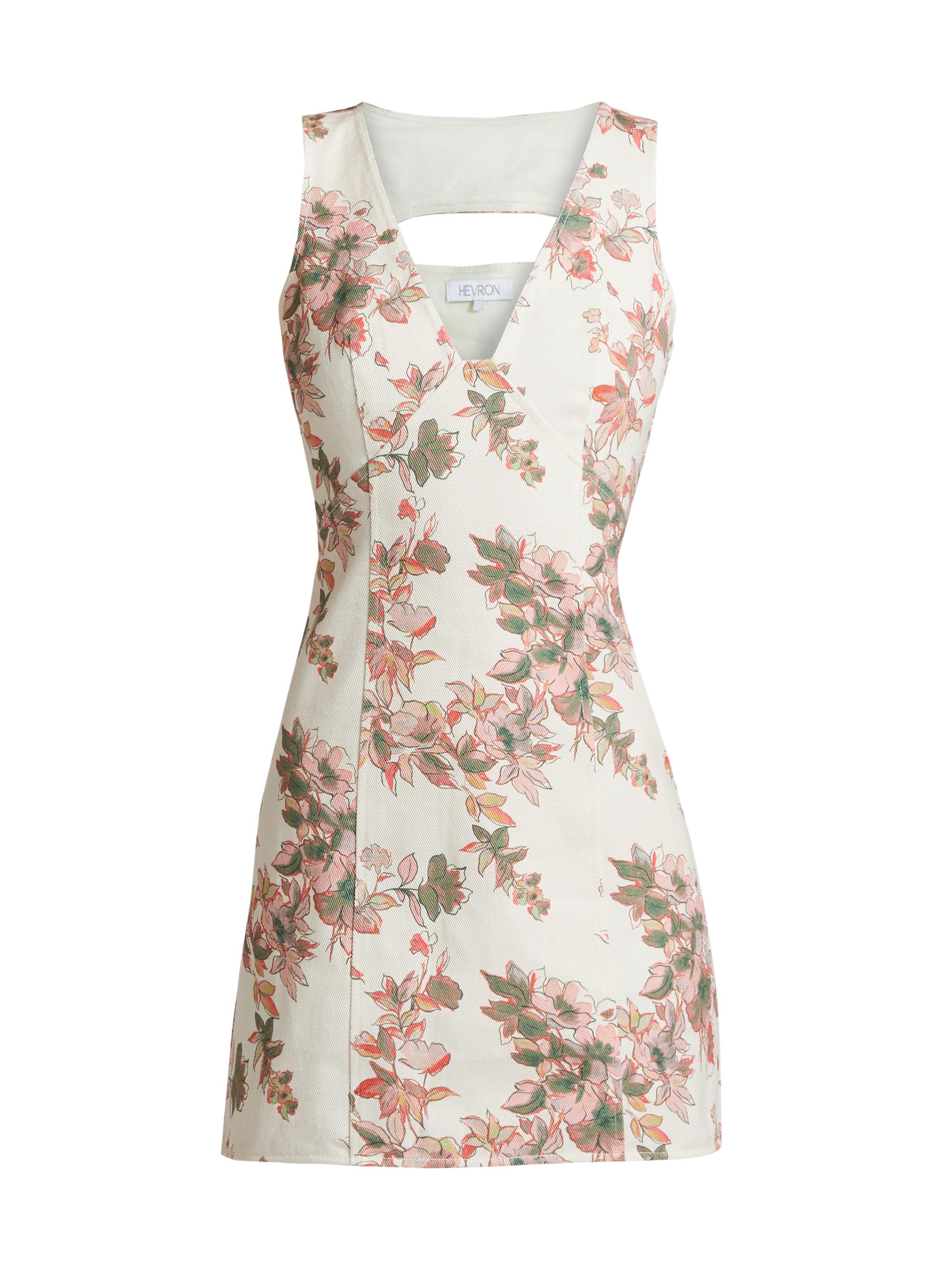 Hevron Women's Georgia Floral Sleeveless Denim Minidress - Egret Floral