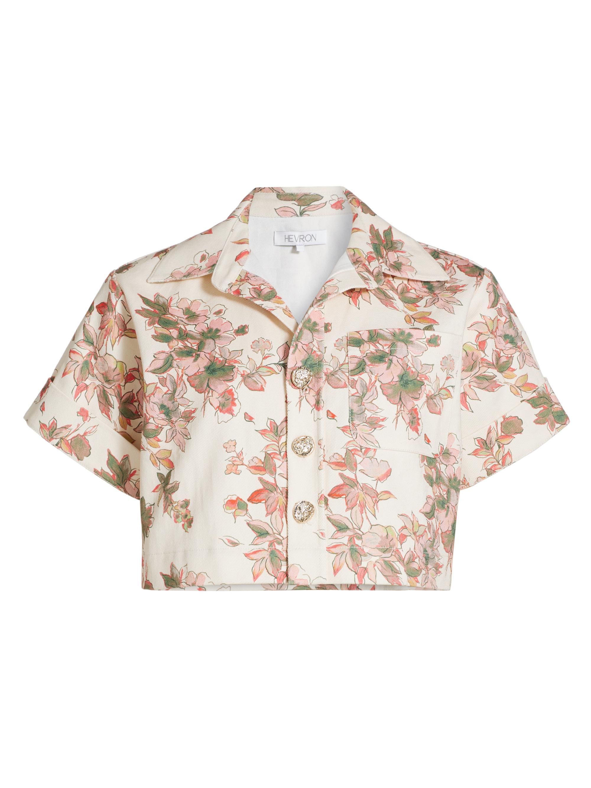 Hevron Women's Ellison Floral Button-Front Crop Top - Egret Floral