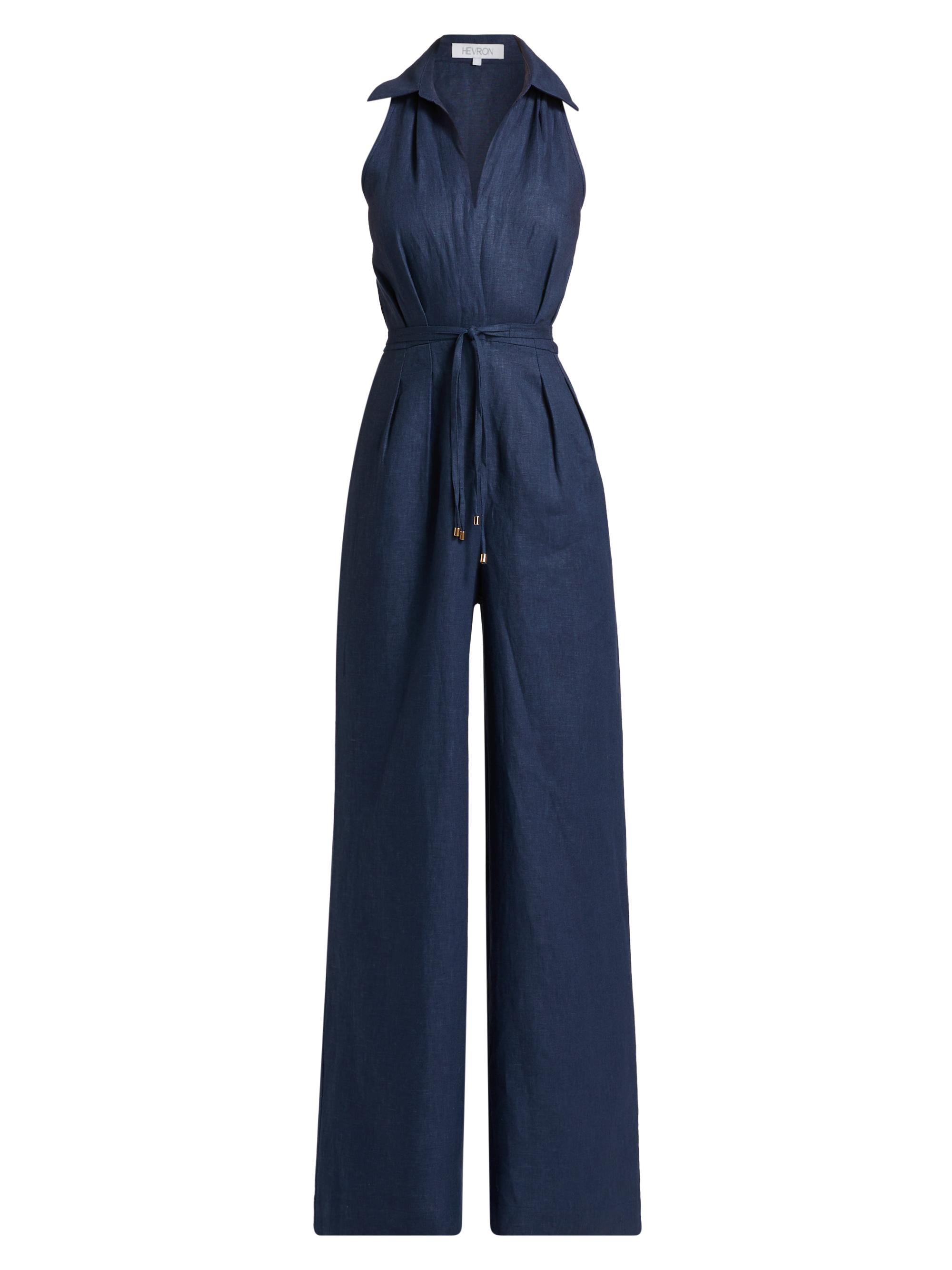 Hevron Women's Viv Linen Jumpsuit - Indigo