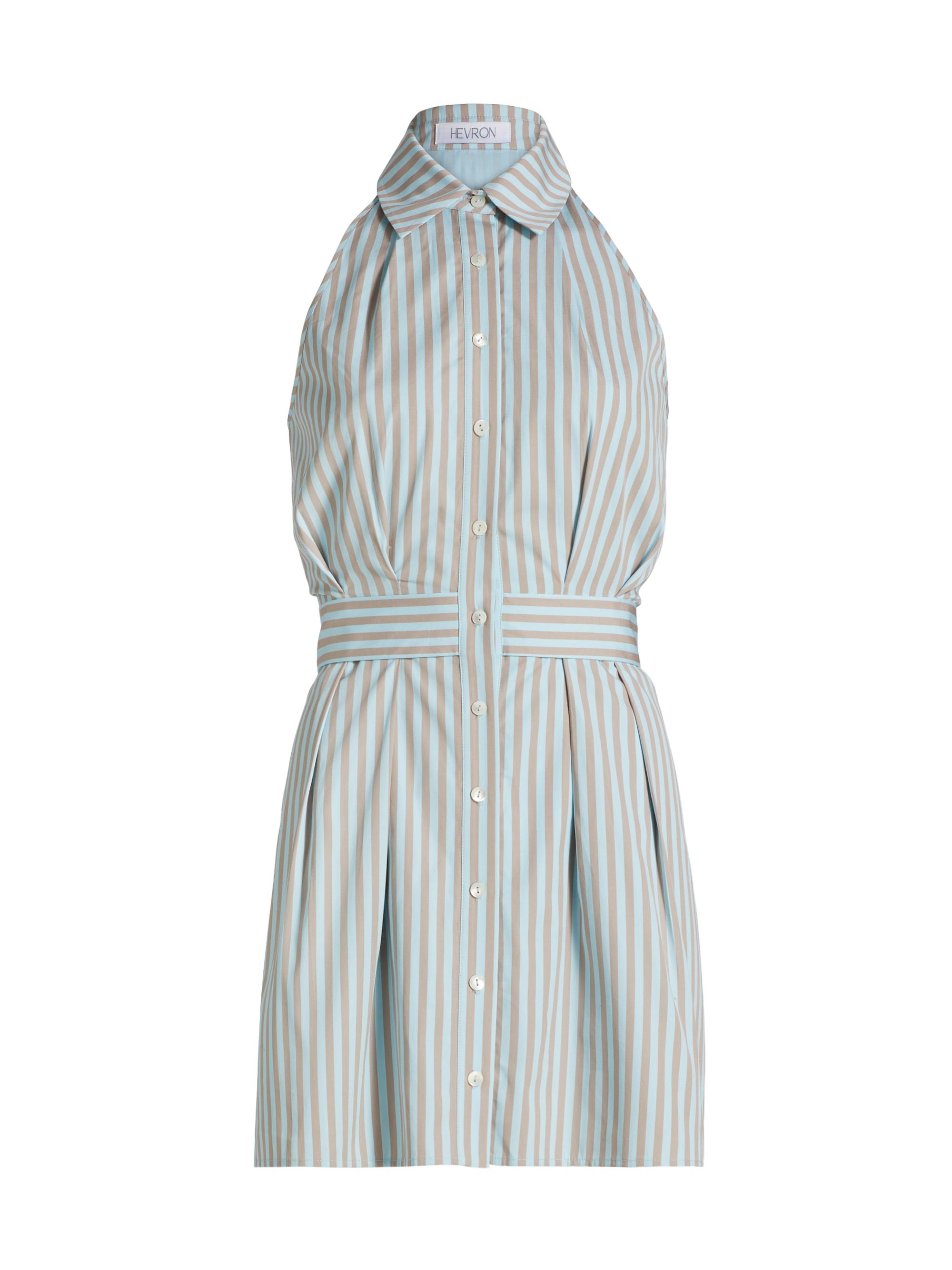 Hevron Women's Domino Striped Cotton Sleeveless Minidress - Ice Blue Stripe
