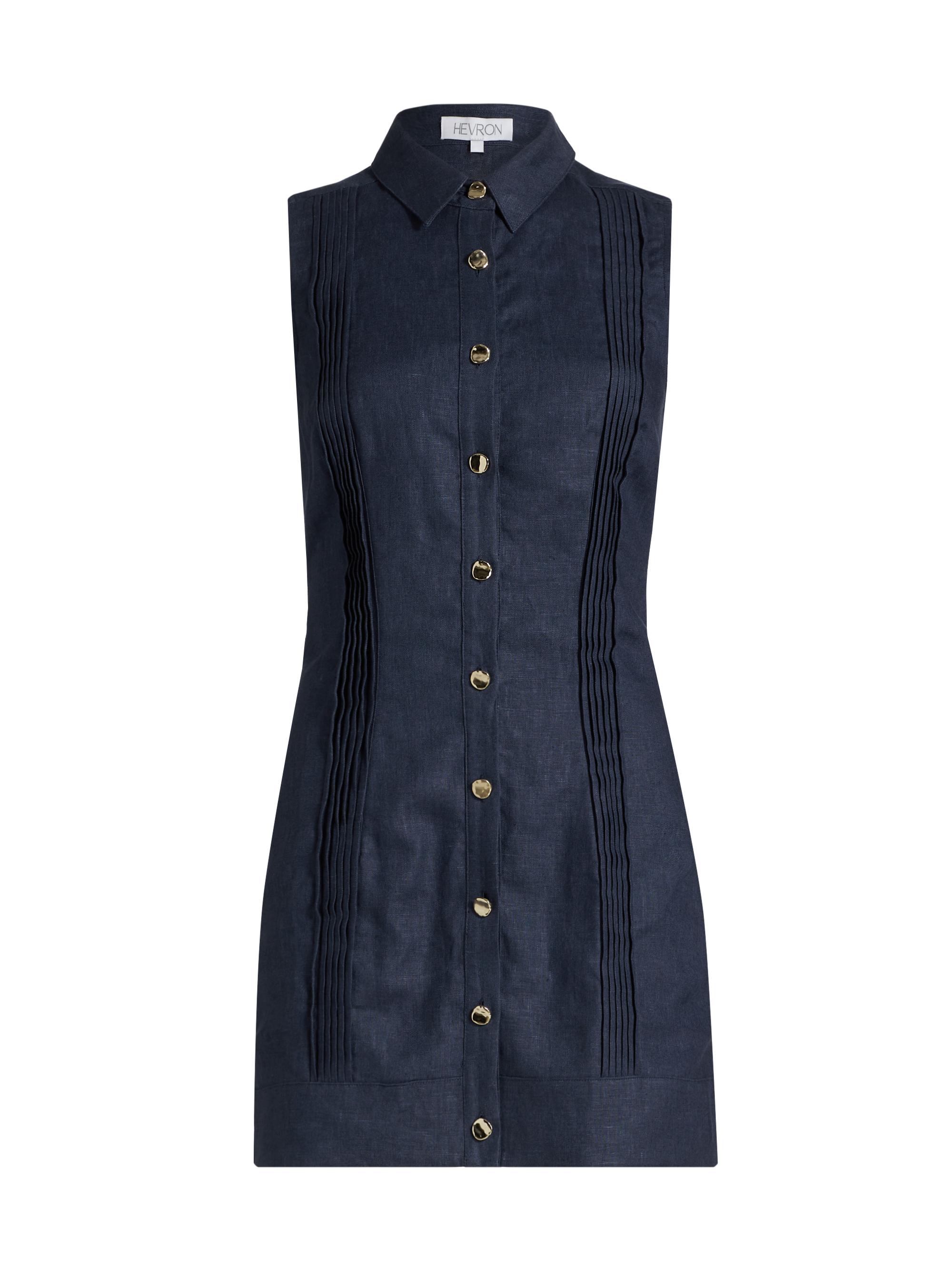 Hevron Women's Riva Linen Button-Down Minidress - Indigo