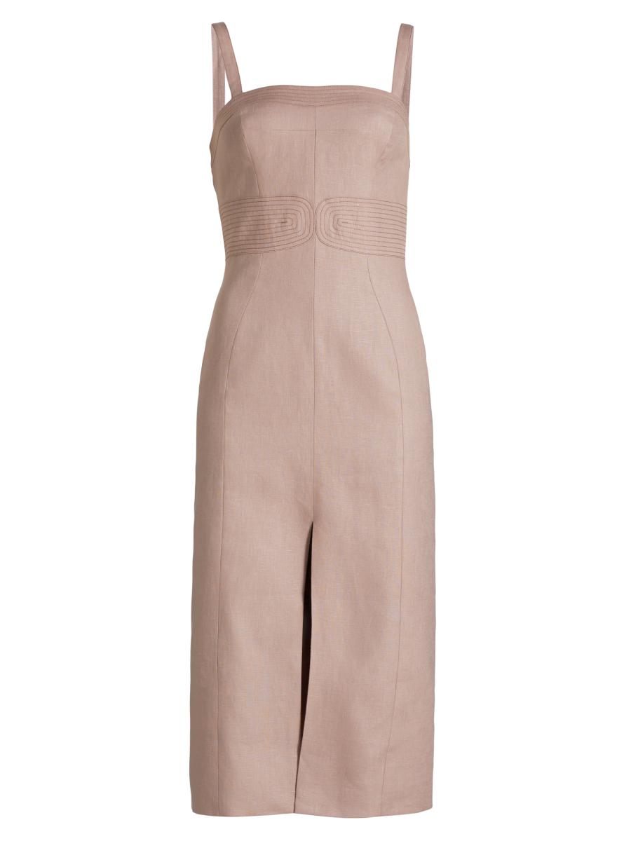 Hevron Women's Linen Embroidered Midi-dress In Purple