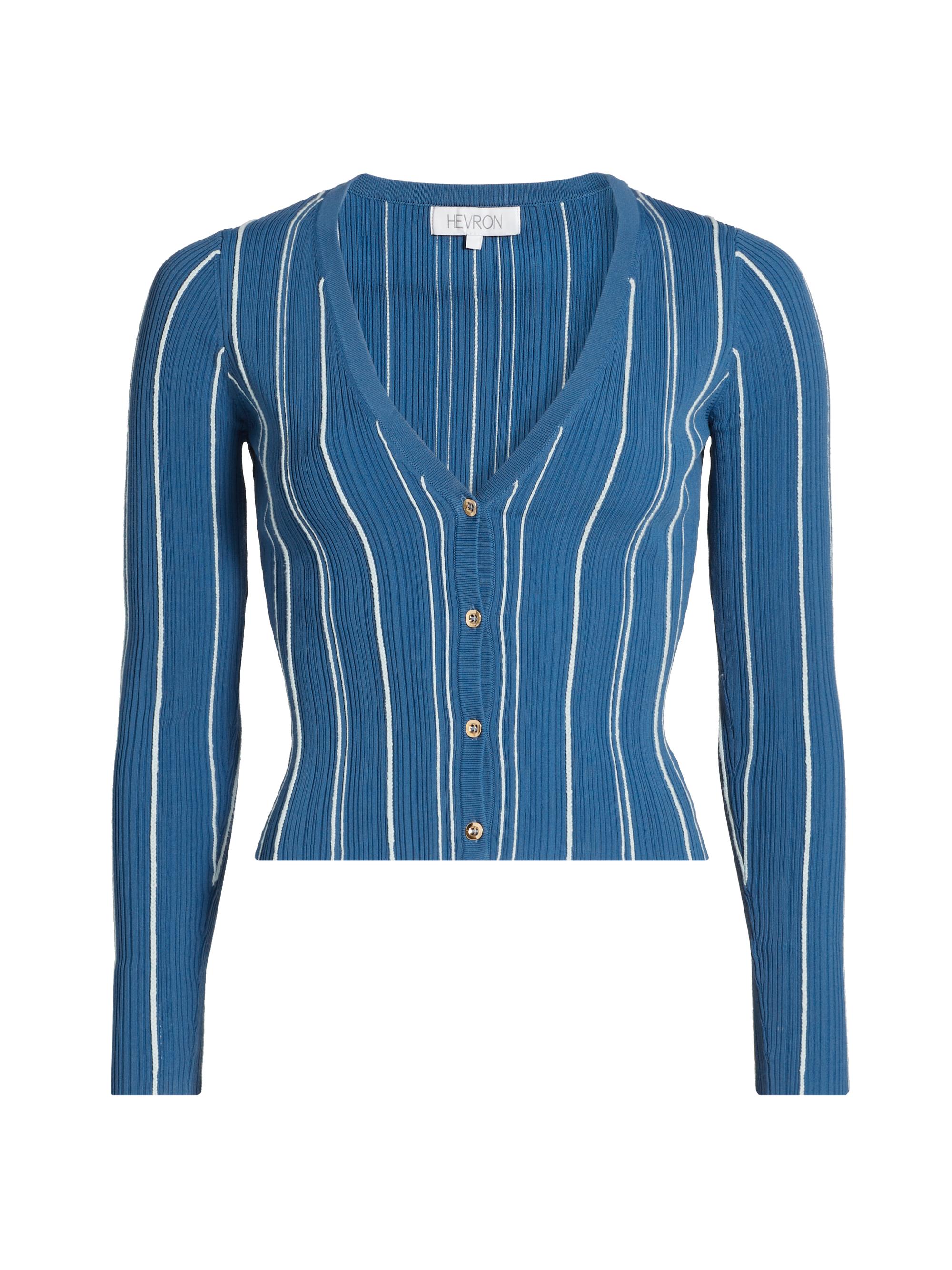 Hevron Women's Sapphire Stripe Pearl Cardigan - Sapphire Stripe