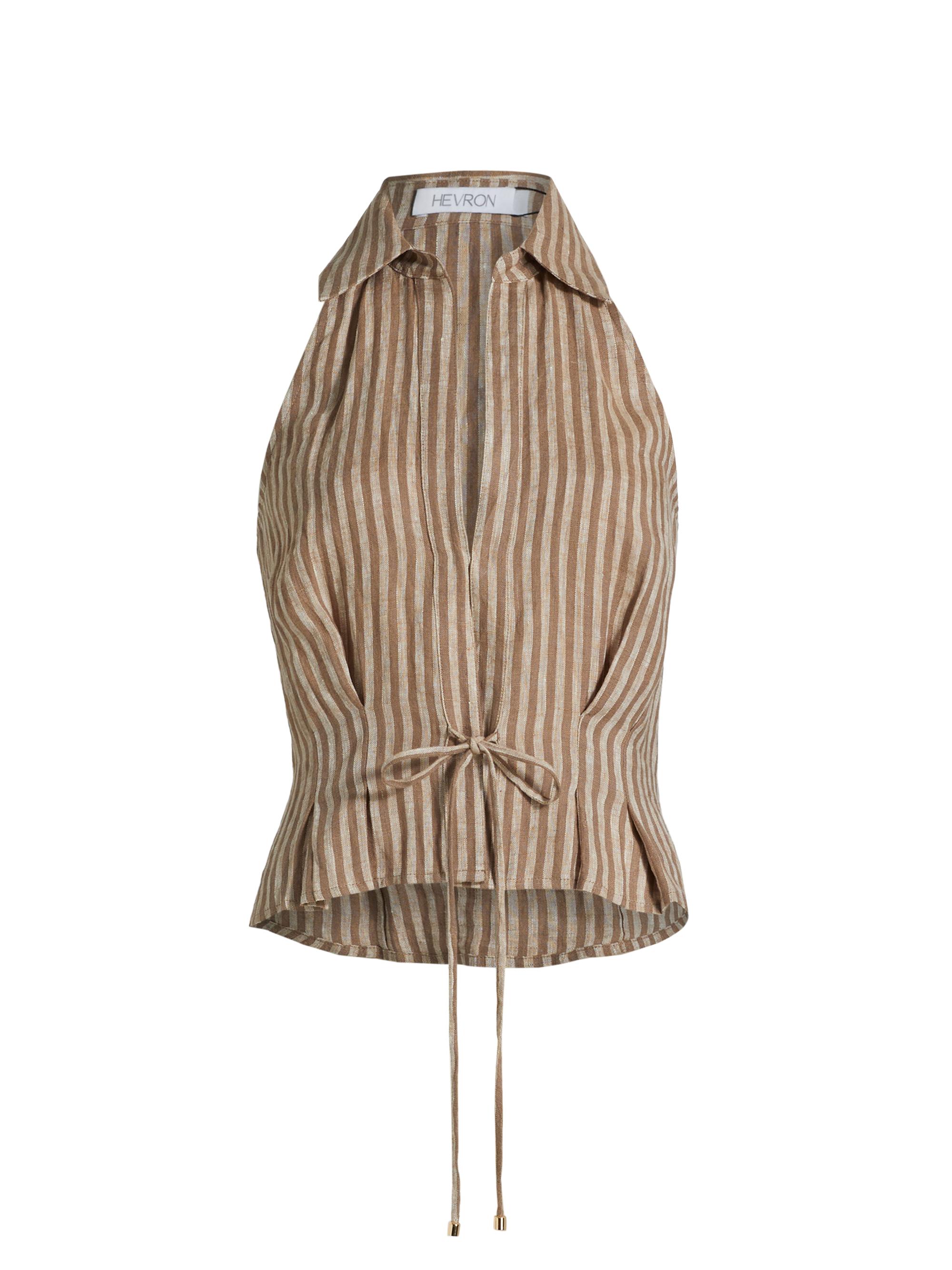 Hevron Women's Sloan Striped Linen Vest - Chocolate Stripe