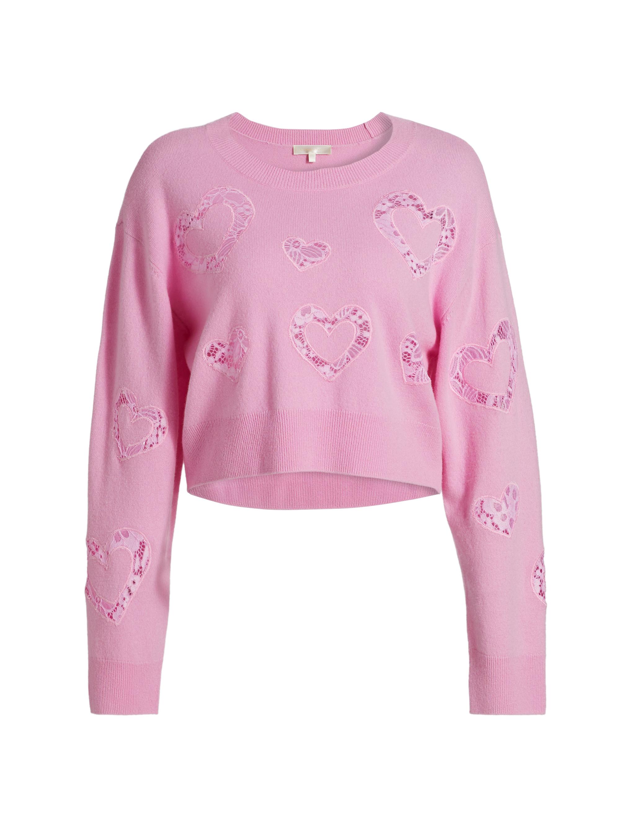 LoveShackFancy Women's Parson Wool & Cashmere Lace-Trim Heart Sweater - Heartfelt Pink