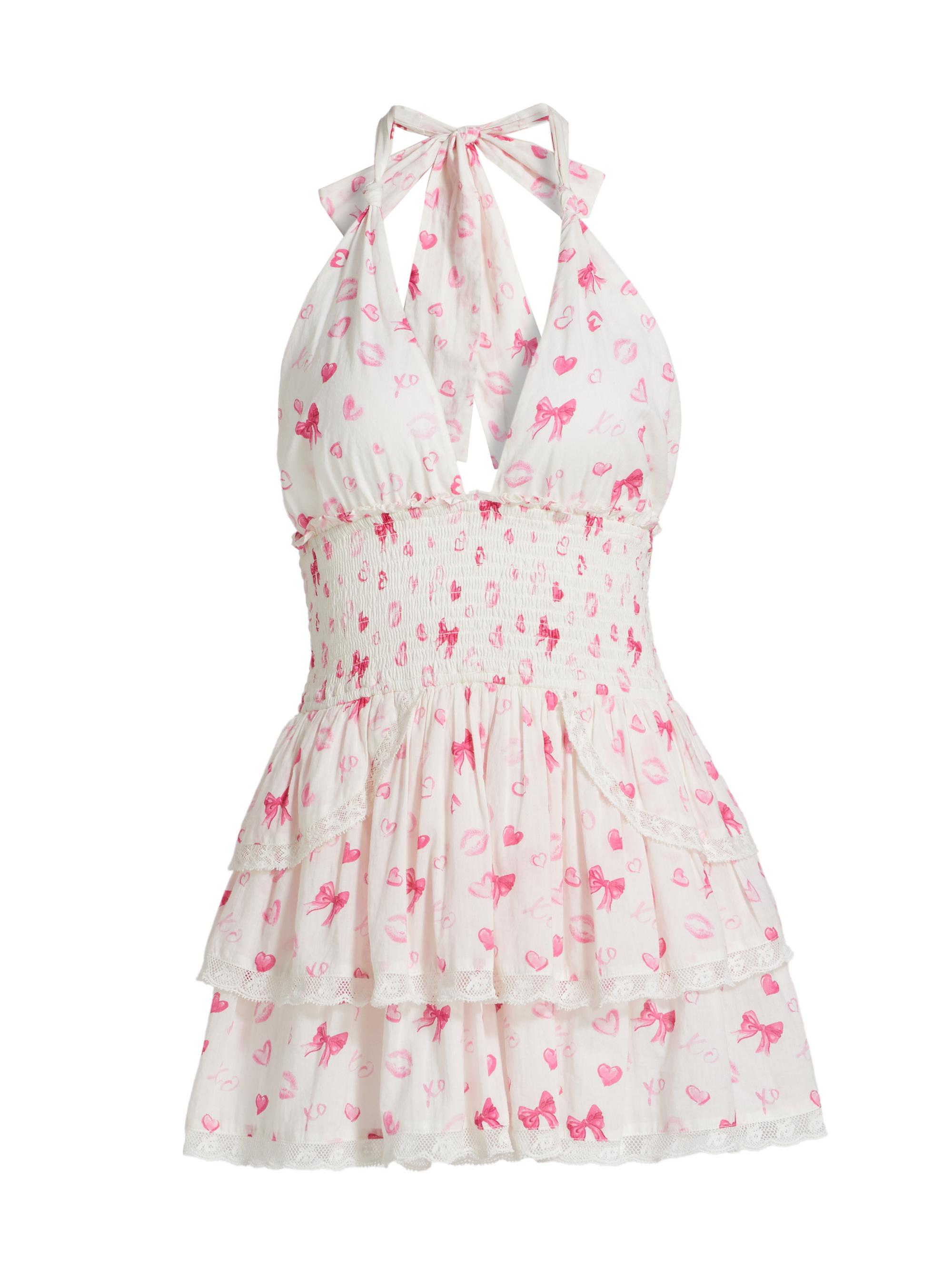 LoveShackFancy Women's Deanna Bow & Heart Cotton Halterneck Minidress - Rosey Dream