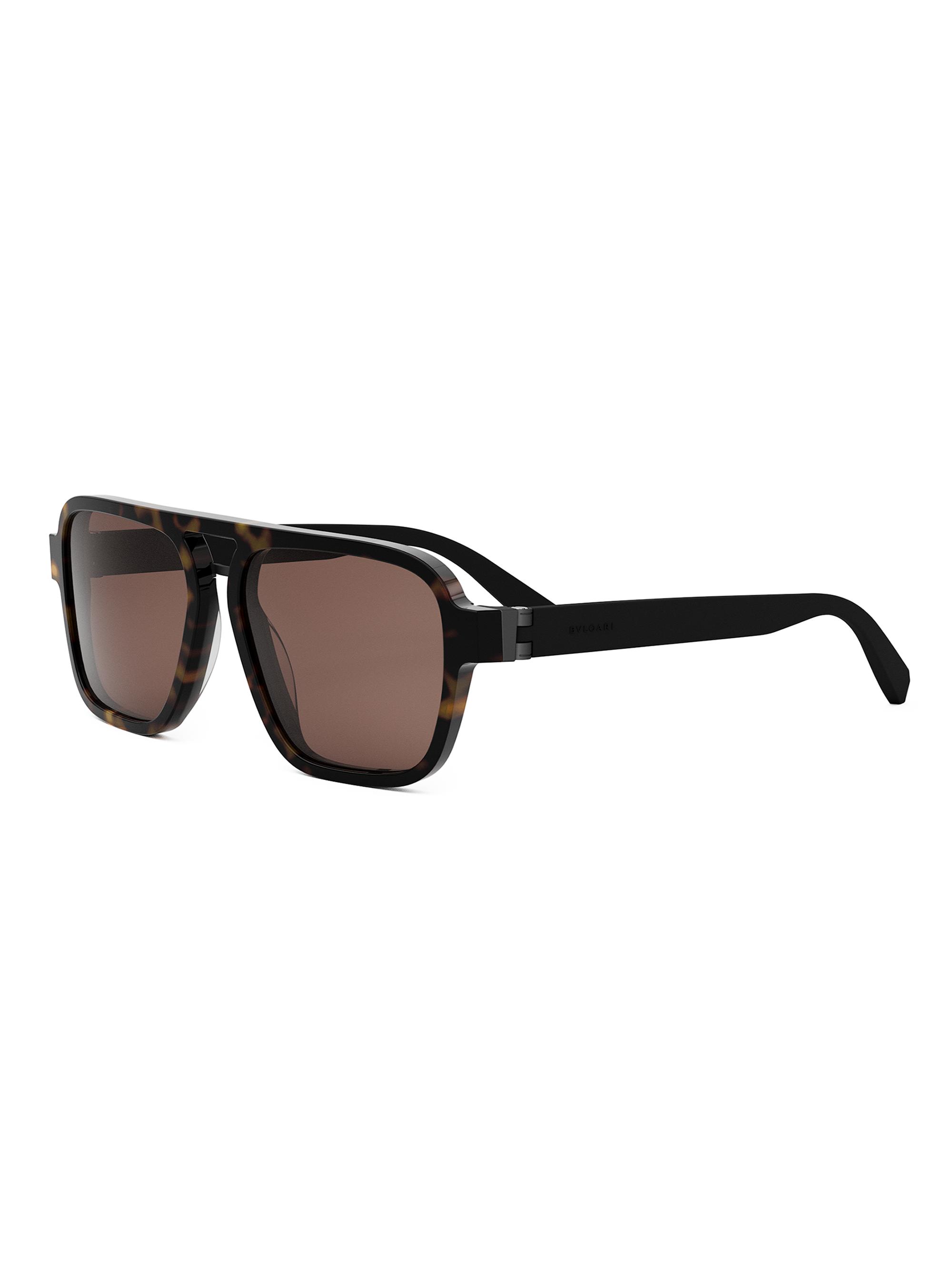 BVLGARI Men's Aluminium 56MM Tortoiseshell Square Sunglasses - Dark Havana Brown
