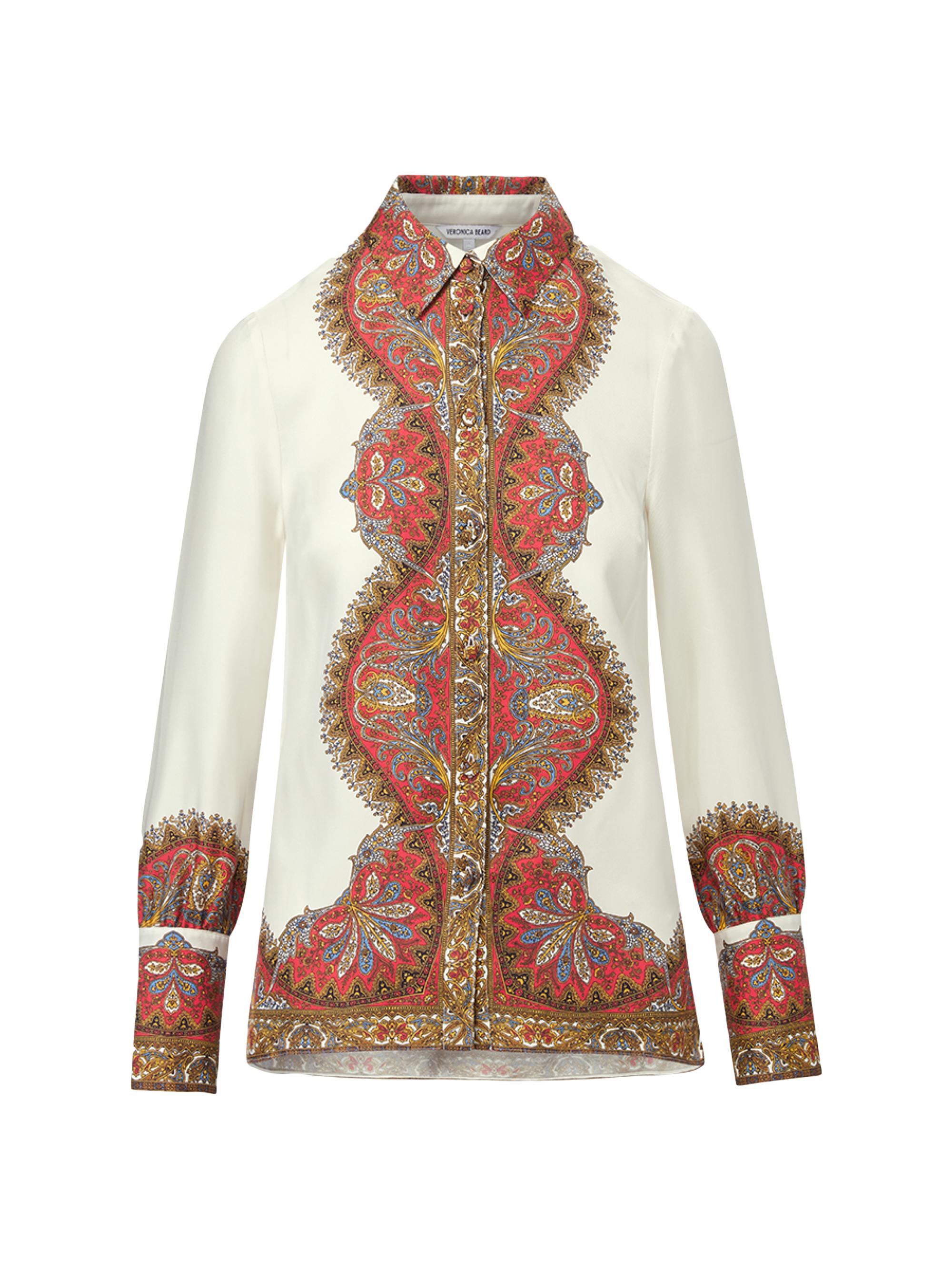 Veronica Beard Women's Maryam Linen Top - Dove Red Multi