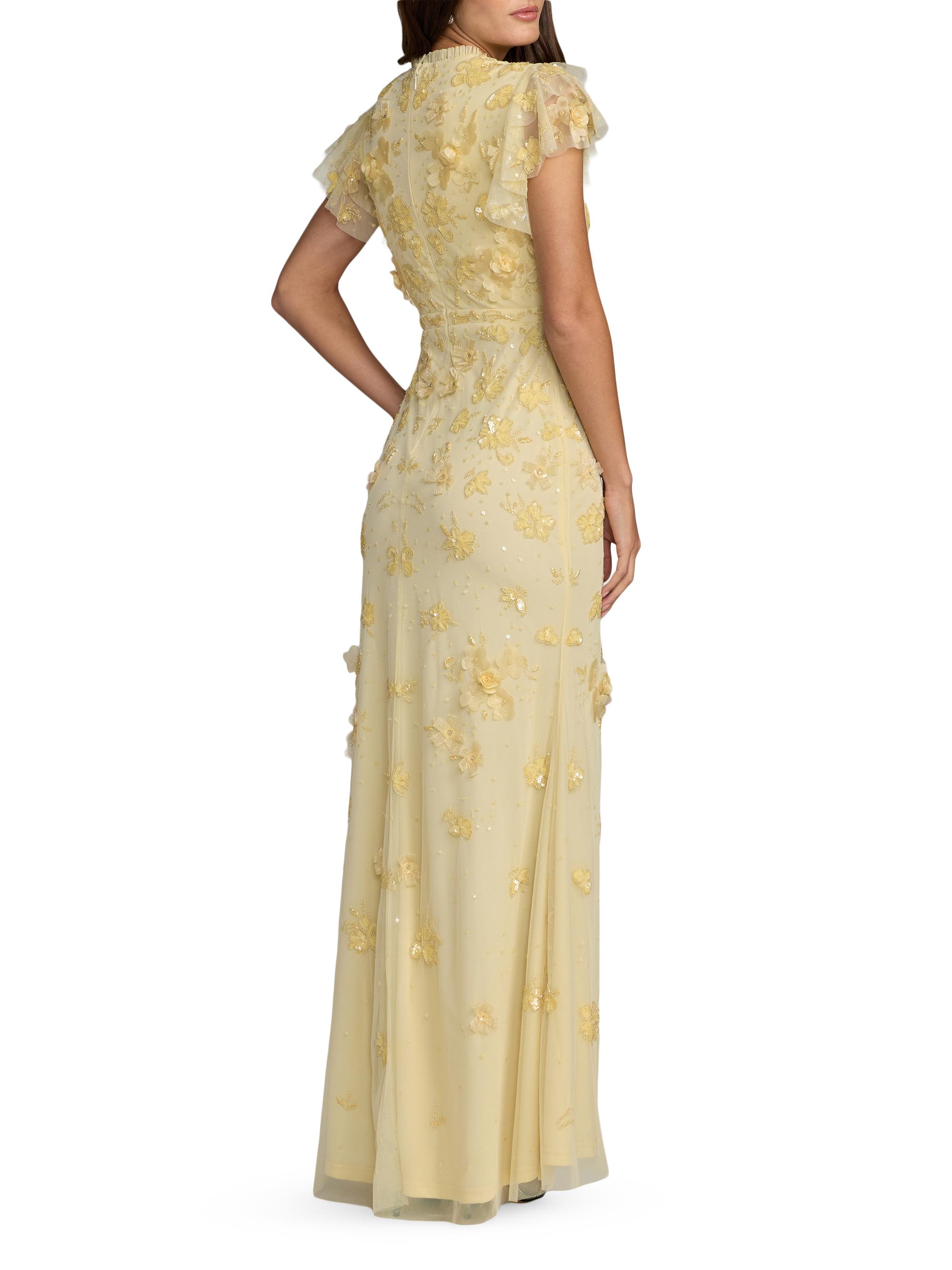 Mac Duggal High Neck Flutter-Sleeve Floral Embellished Gown | Saks Fifth  Avenue