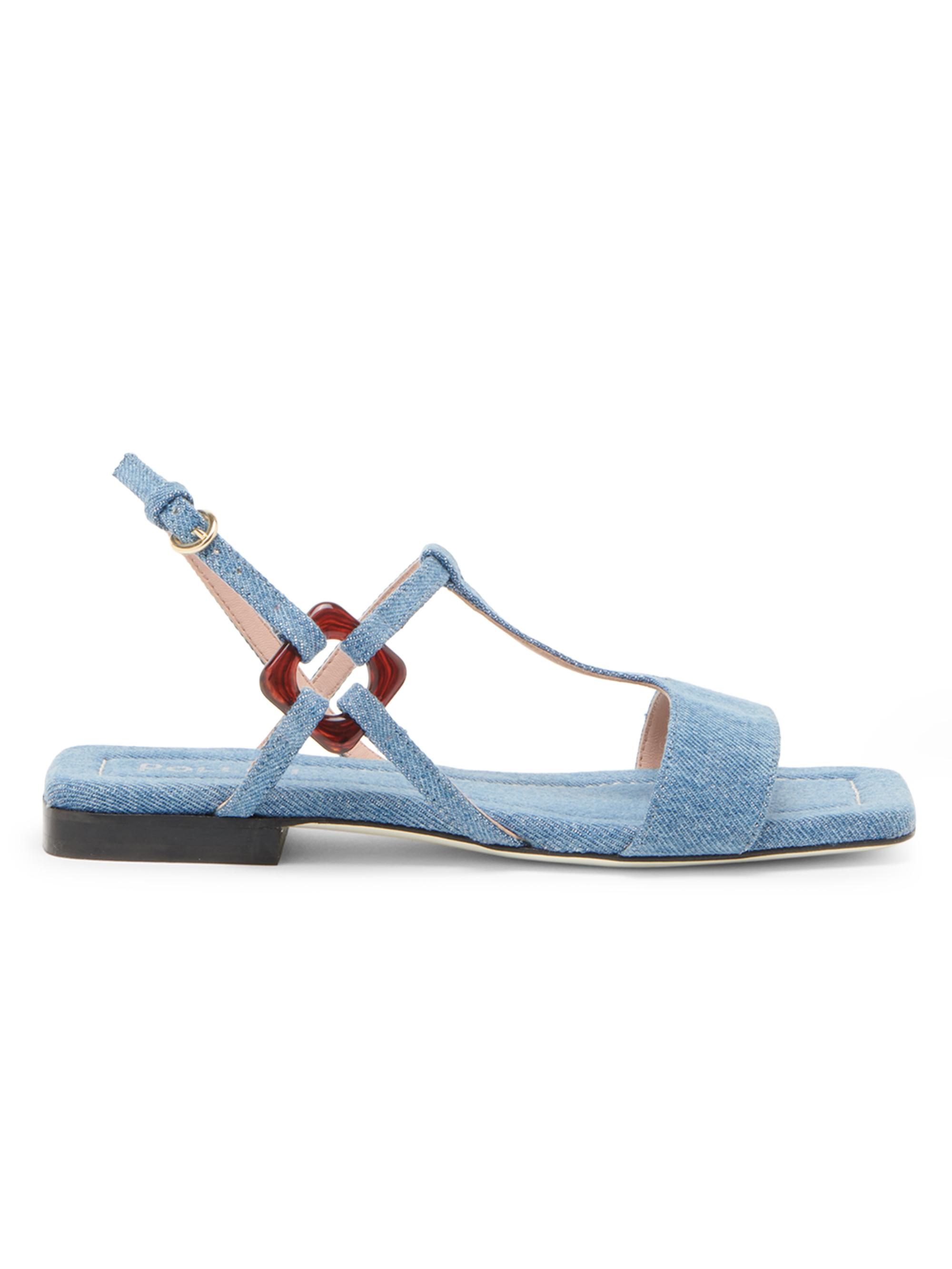 Pollini Women's Between the Lines Denim T-Strap Sandals - Denim