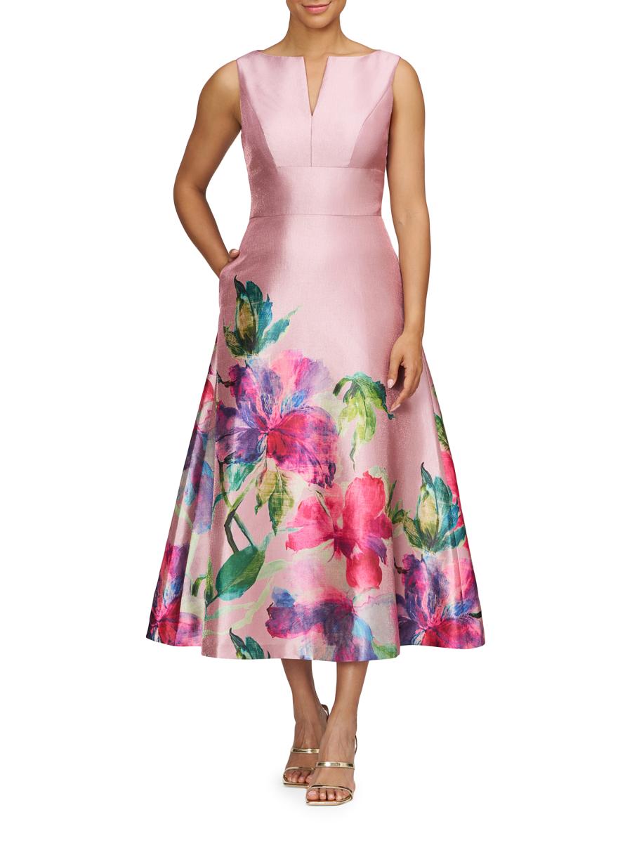 Kay Unger Marlene Floral Metallic Organza Cocktail Dress | Saks