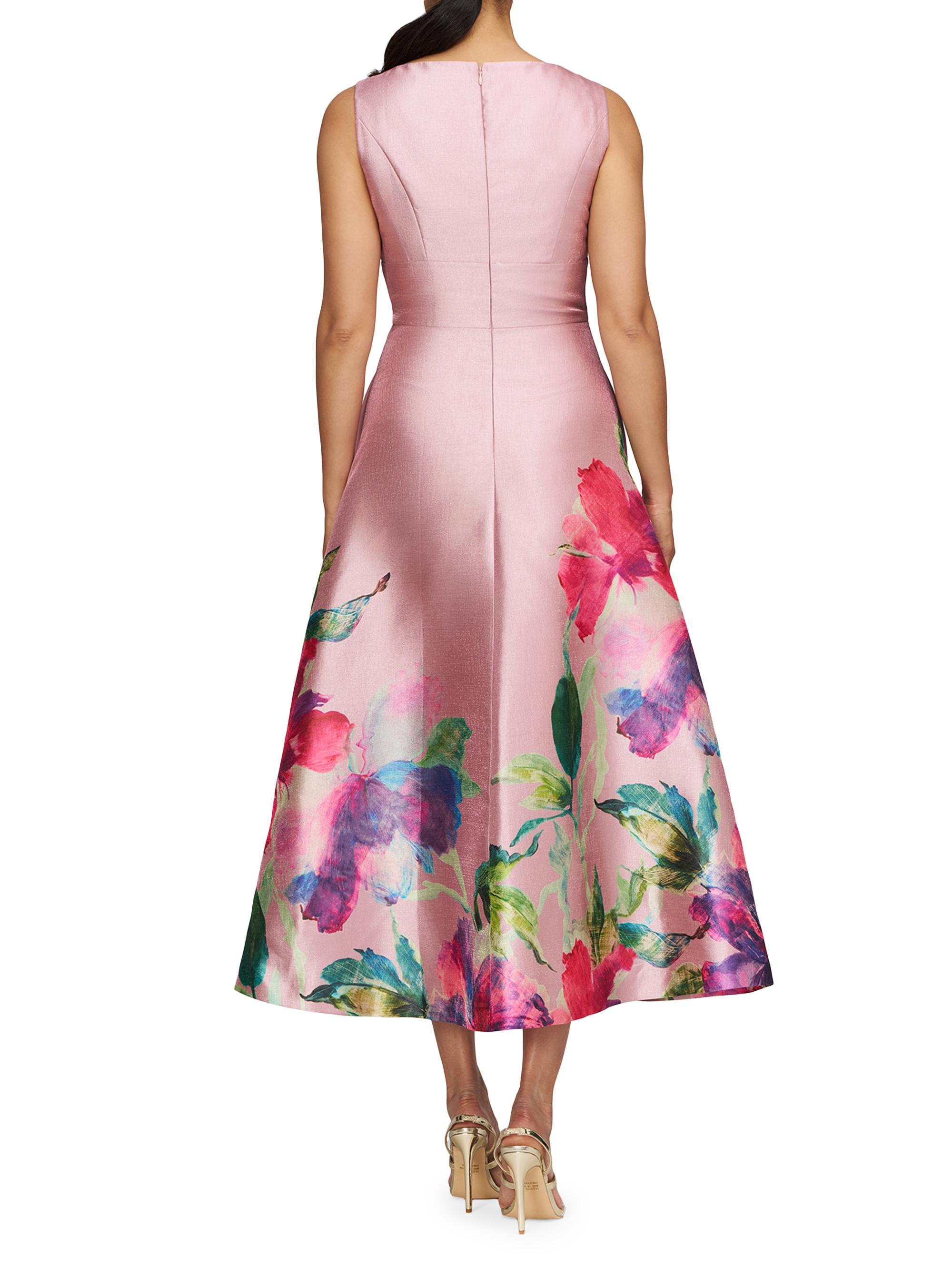 Kay Unger Marlene Floral Metallic Organza Cocktail Dress