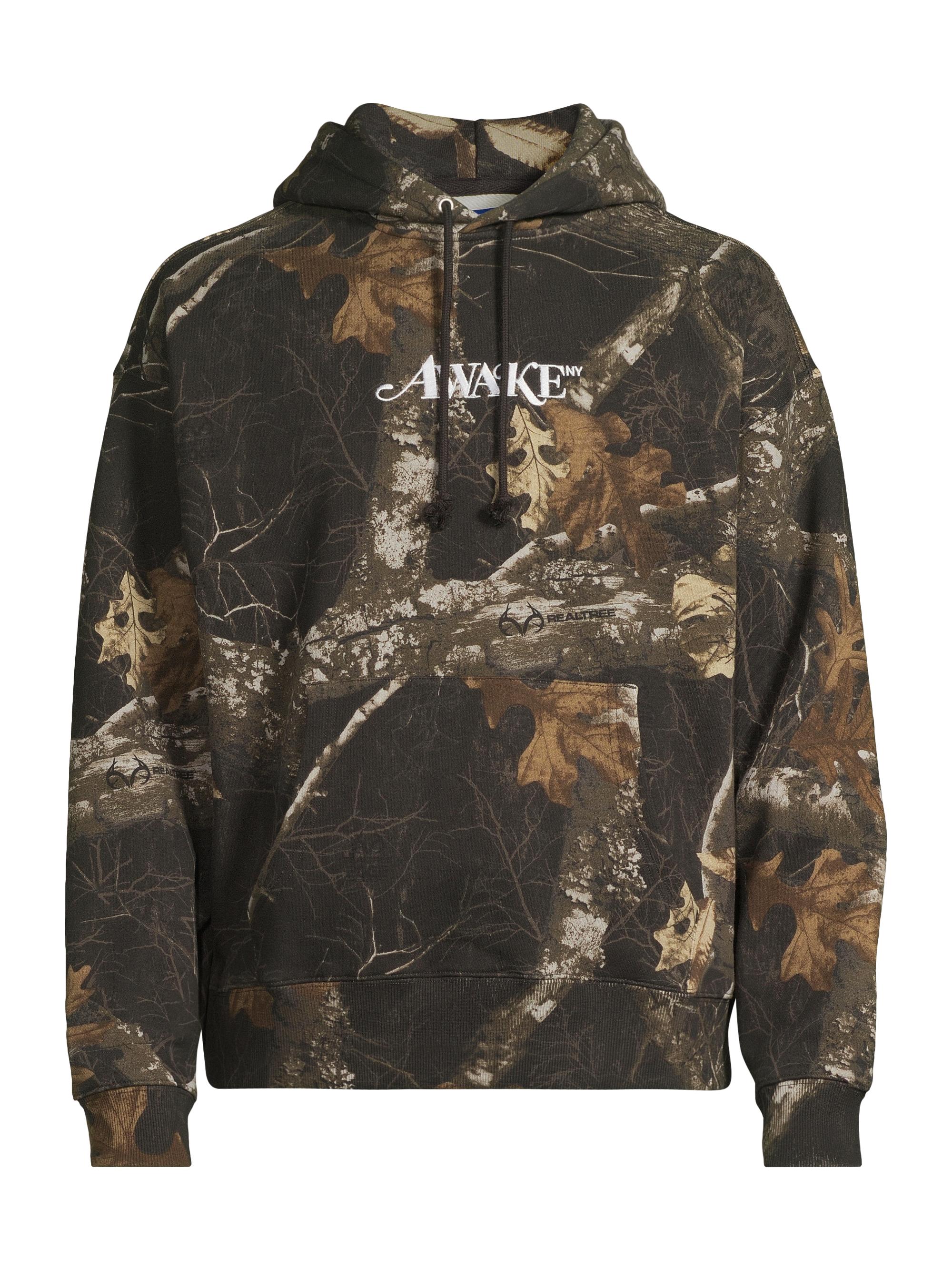 Awake NY Men's Foliage-Print Cotton Logo Hoodie - Shadow
