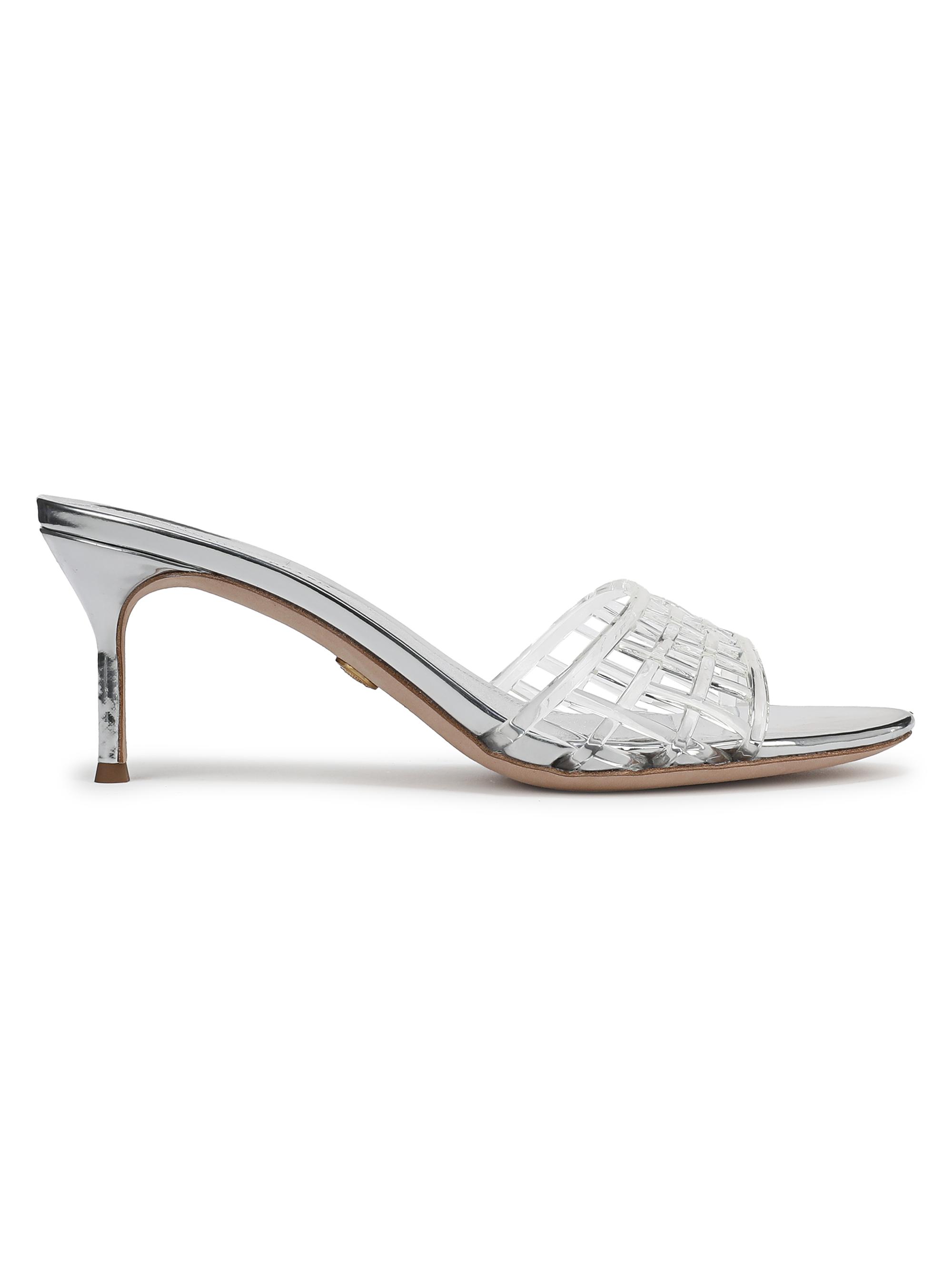 Veronica Beard Women's Tia 65MM Basketweave Jelly Mules - Clear Silver