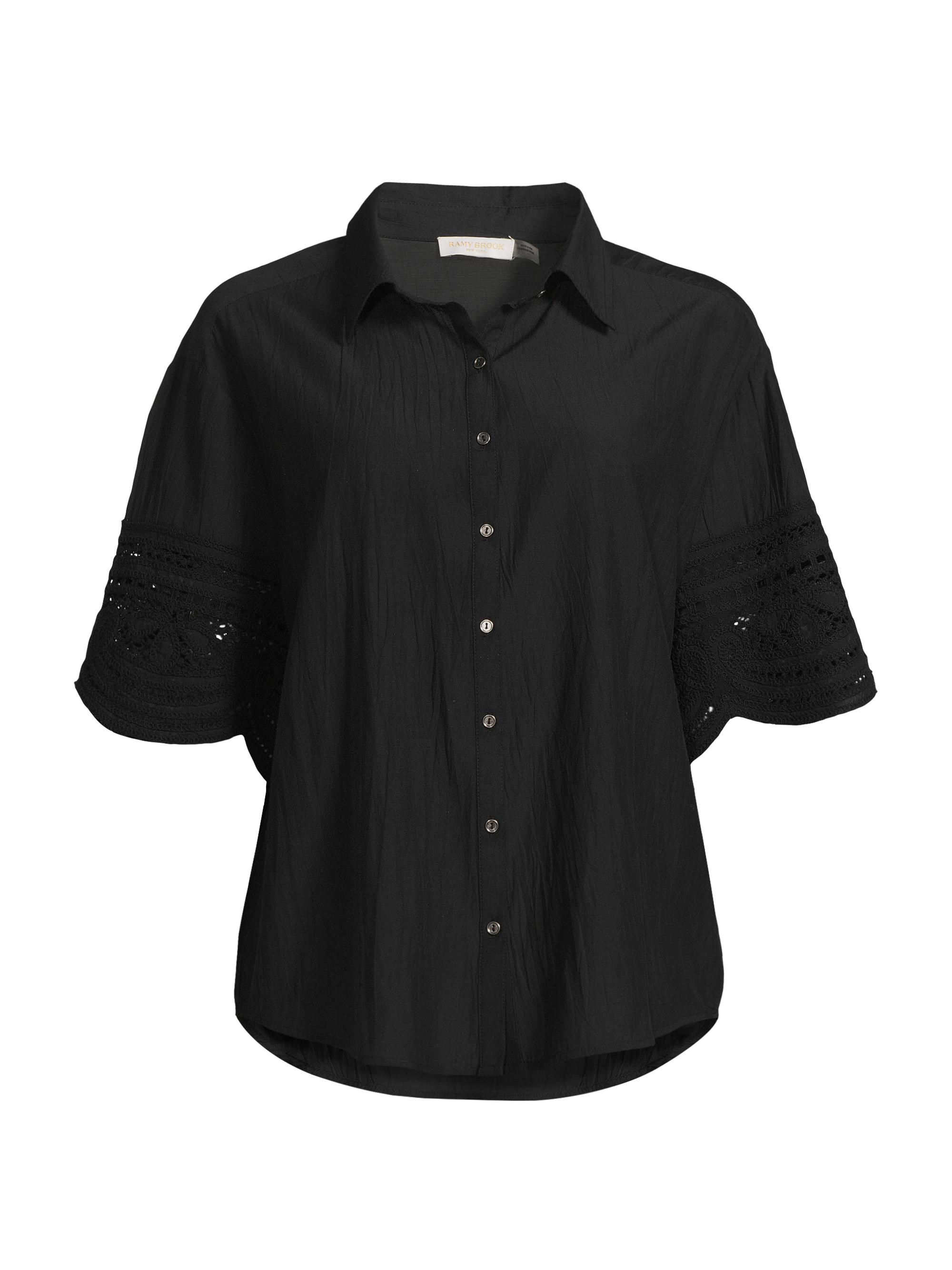 Ramy Brook Women's Shamaya Eyelet-Trimmed Swim Cover-Up Top - Black