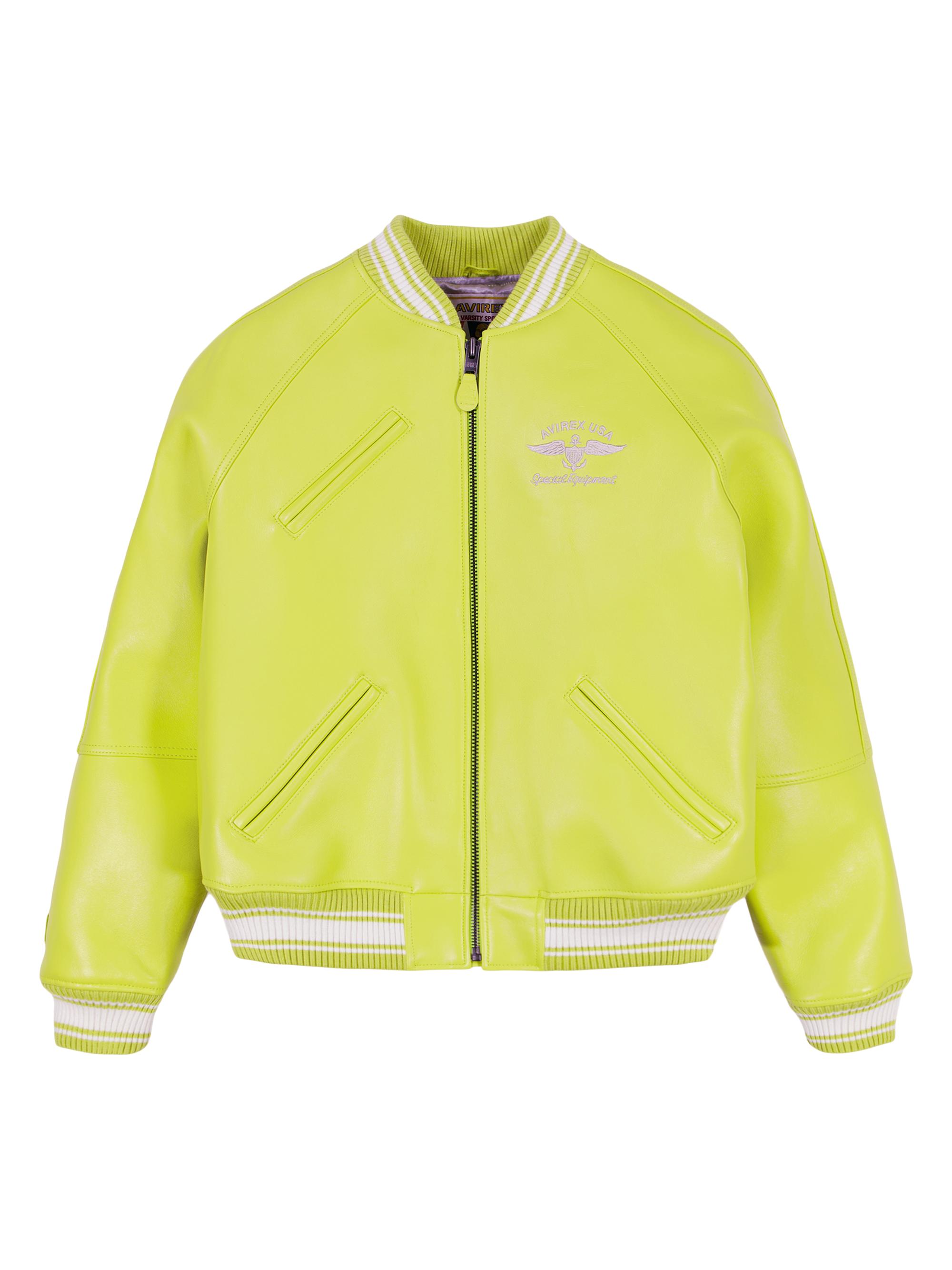Avirex | Limeade | Men's Stadium Logo-Embroidered Leather Ja_