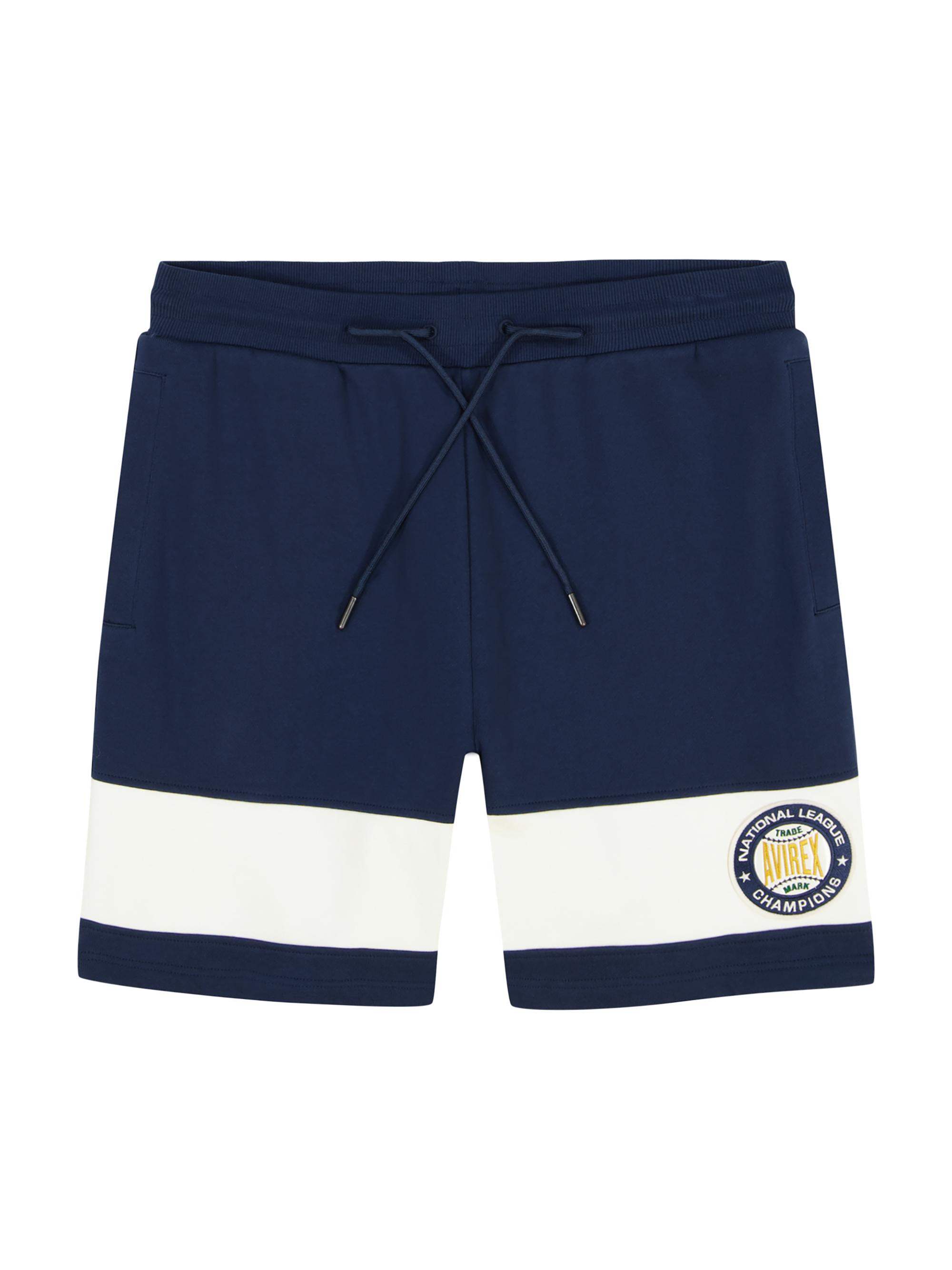 Avirex Men's National League Logo-Embroidered Striped Cotton Drawstring Shorts - Navy Blue