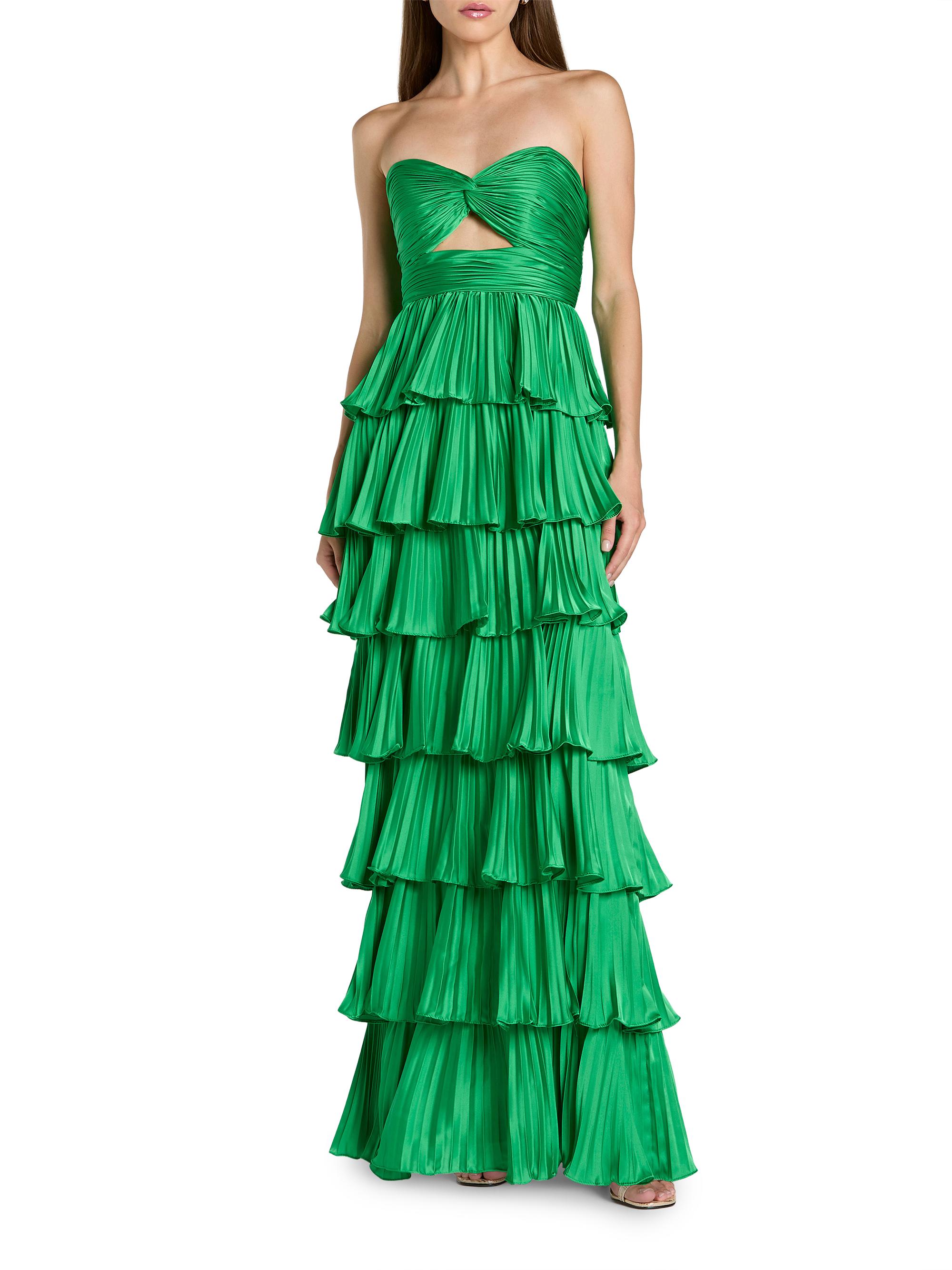 Mac Duggal Women's Ieena Pleated Charmeuse Strapless Tiered Ruffle Gown - Spring Green