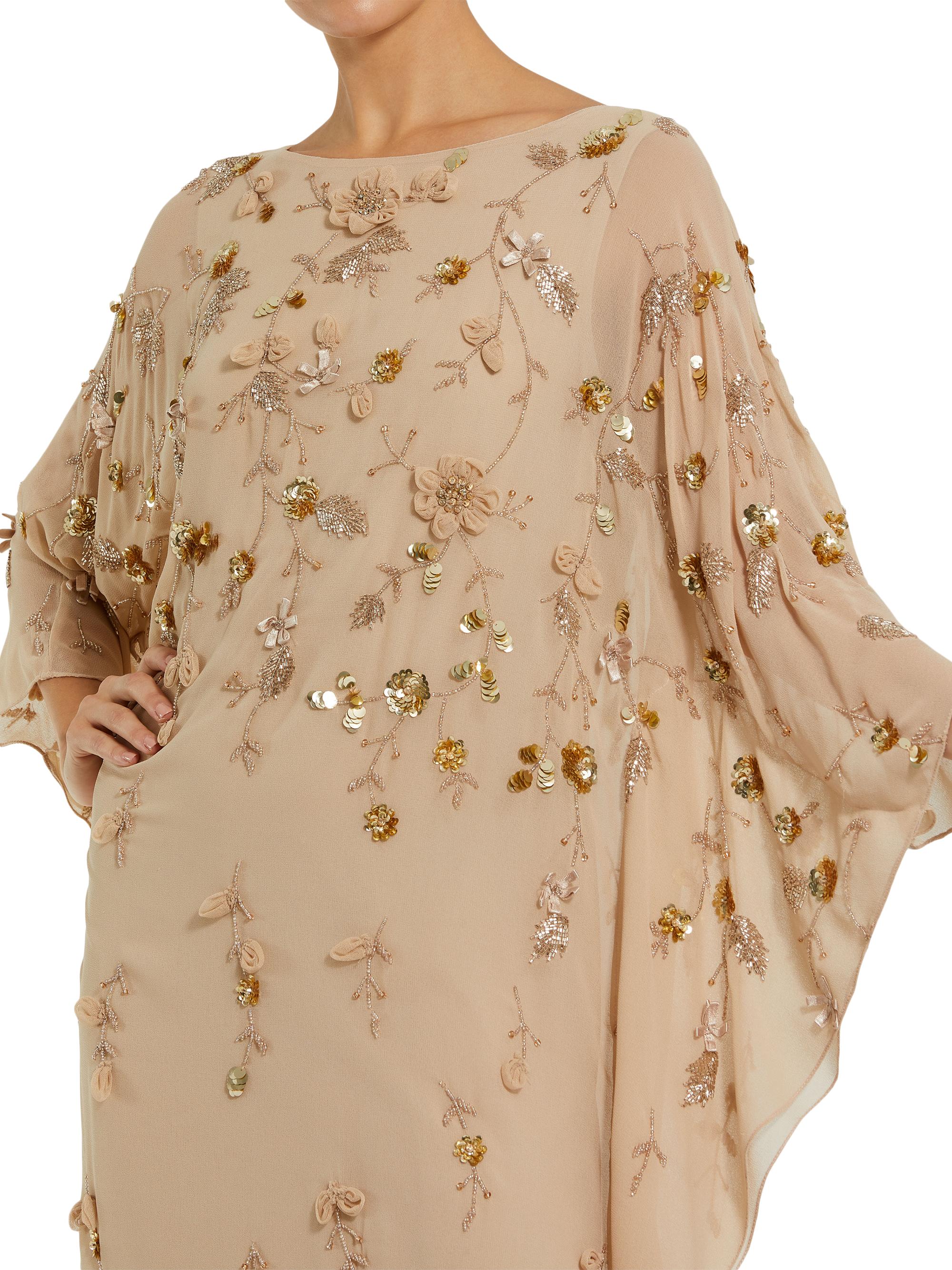 Mac Duggal - Beige Floral Embellished Kaftan Gown - US 12