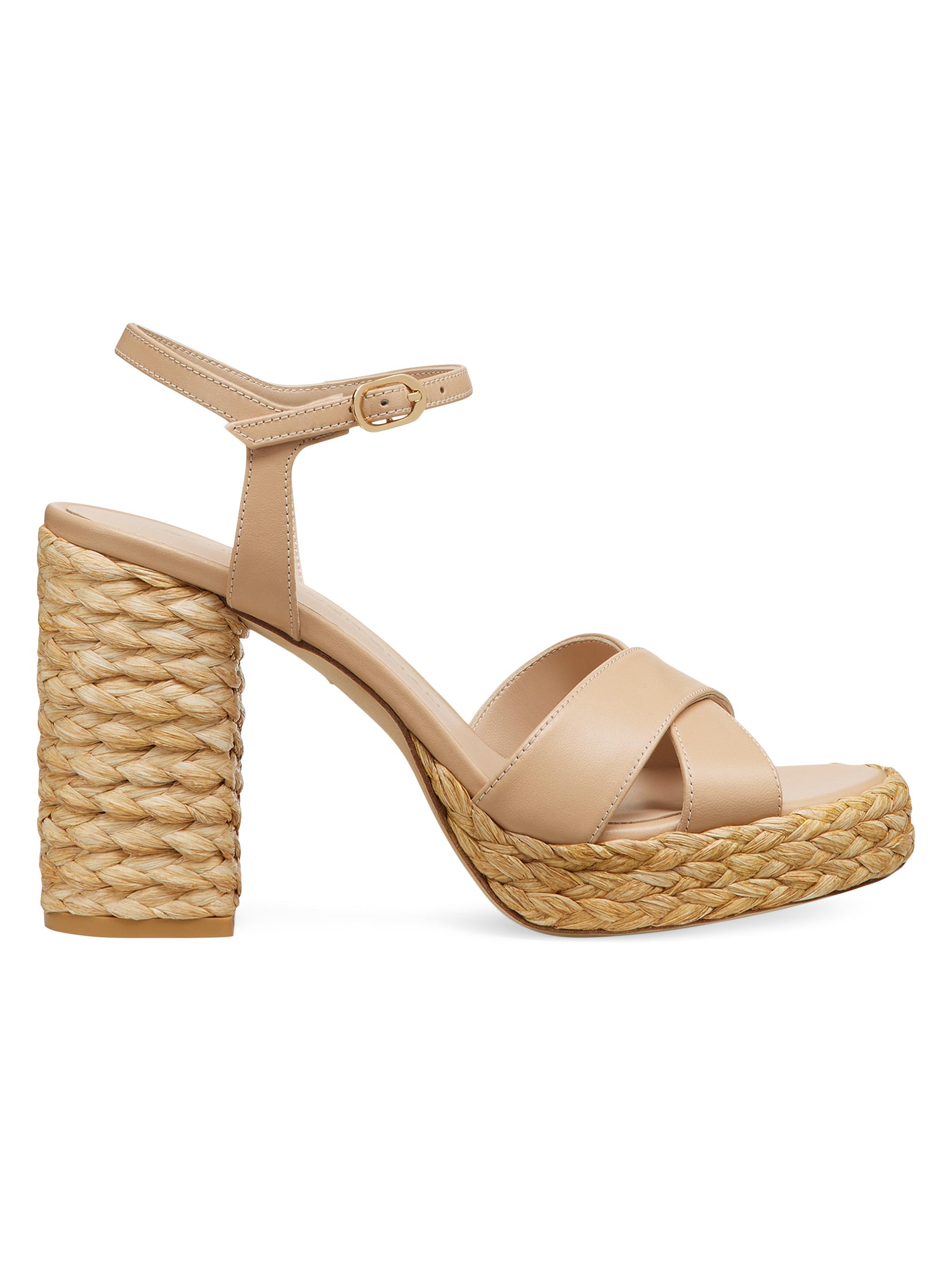 Stuart Weitzman Women's Dayna 90MM Leather & Raffia Platform Sandals - Adobe Natural