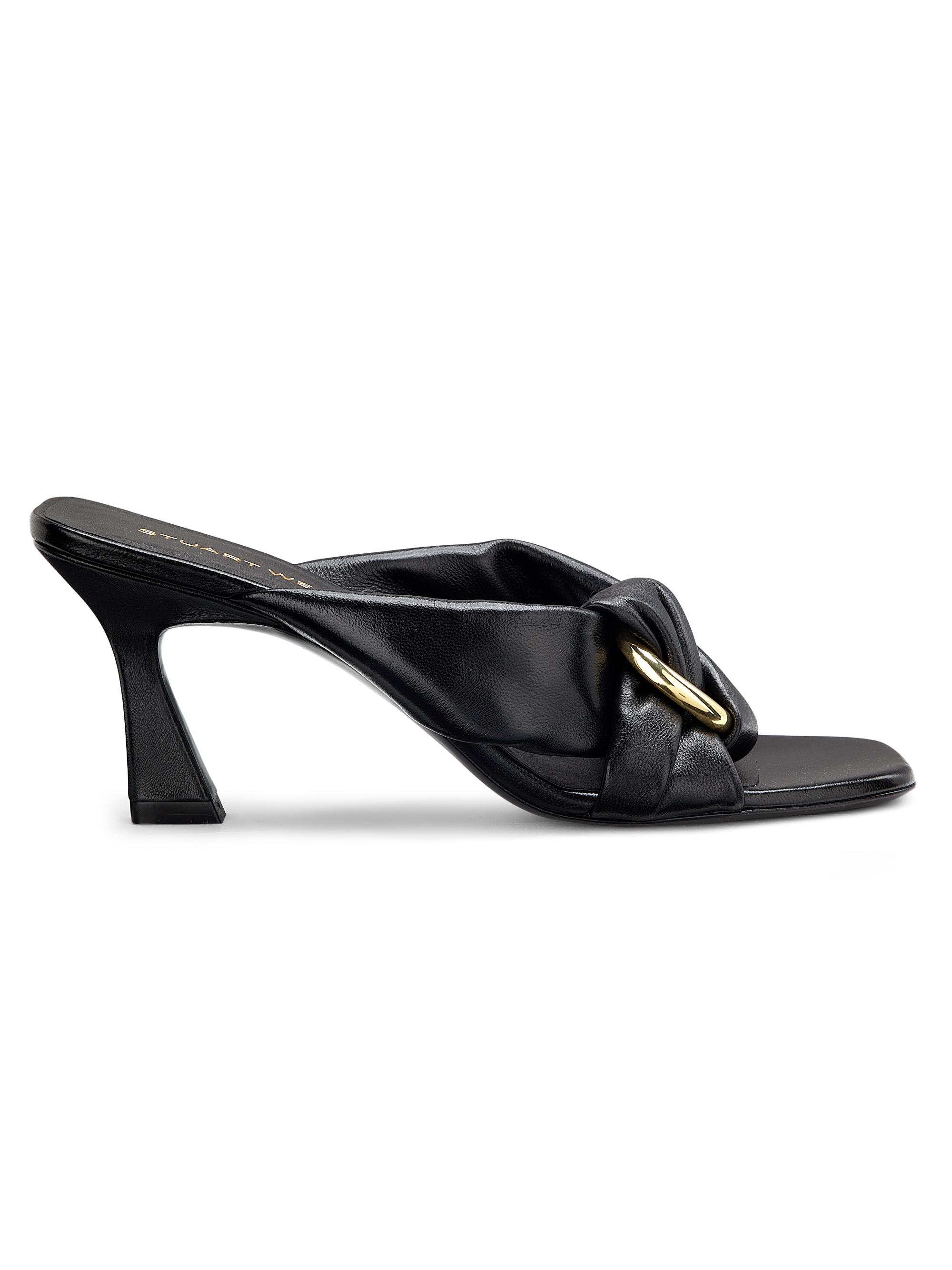 Stuart Weitzman Women's Cece 75MM O-Ring Leather Mules - Black