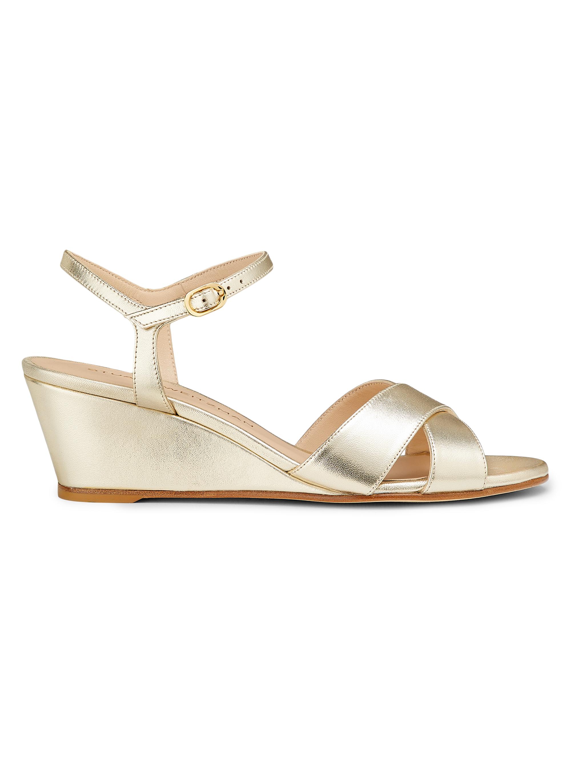 Stuart Weitzman Women's Dayna 50MM Metallic Leather Wedge Sandals - Light Gold