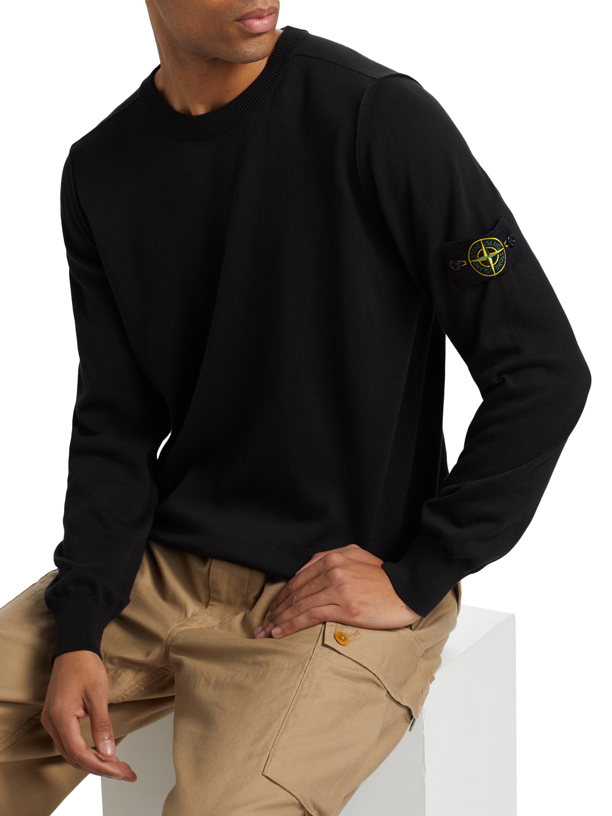 Stone Island Embroidered Logo Cotton Crewneck Sweater | Saks Fifth