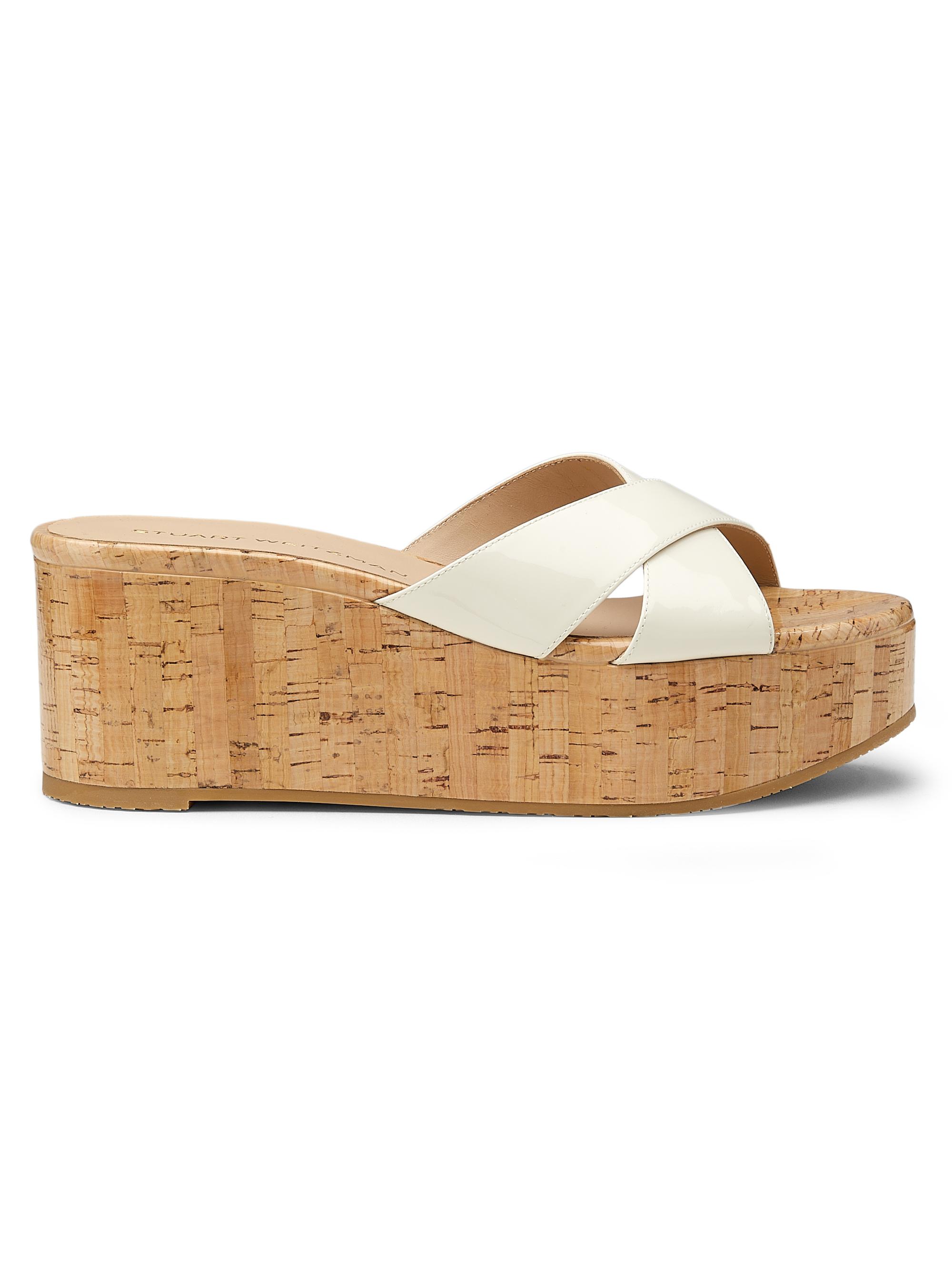 Stuart Weitzman Women's Dayna 65MM Patent Leather Cork Wedge Sandals - Cream